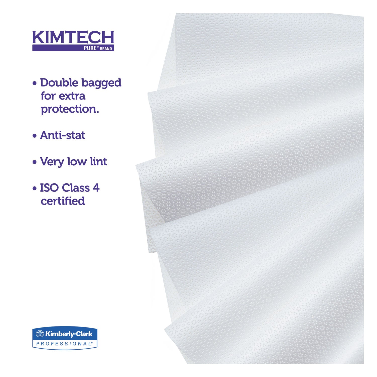 Kimtech™ W4 Critical Task Wipers, Flat Double Bag, 12 x 12, Unscented, White, 100/Bag, 5 Bags/Carton