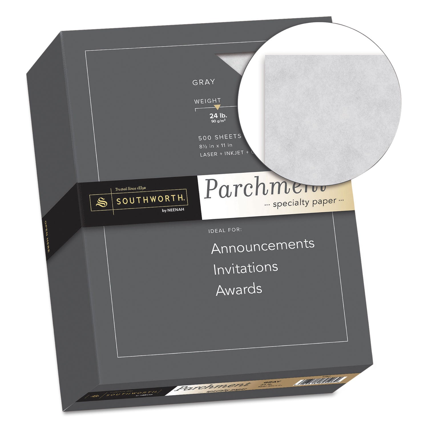 Southworth® Parchment Specialty Paper, 24 lb Bond Weight, 8.5 x 11, Gray, 500/Ream