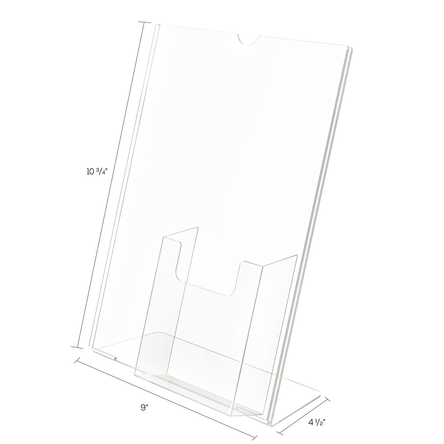 deflecto® Superior Image Slanted Sign Holder with Front Pocket, 9w x 4.5d x 10.75h, Clear