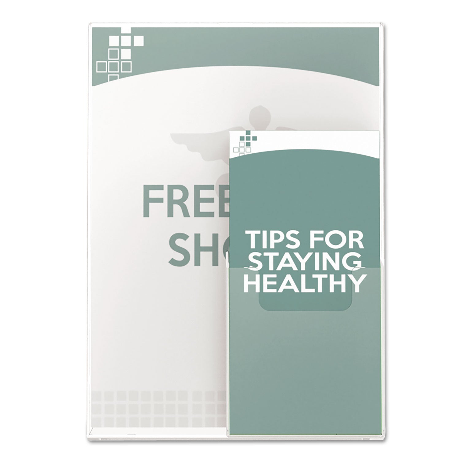 deflecto® Superior Image Slanted Sign Holder with Front Pocket, 9w x 4.5d x 10.75h, Clear