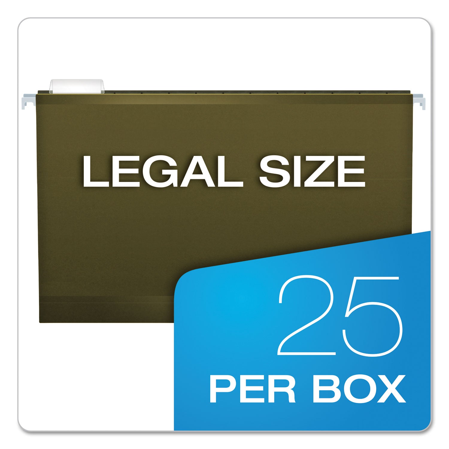 Pendaflex® Extra Capacity Reinforced Hanging File Folders with Box Bottom, 2" Capacity, Legal Size, 1/5-Cut Tabs, Green, 25/Box