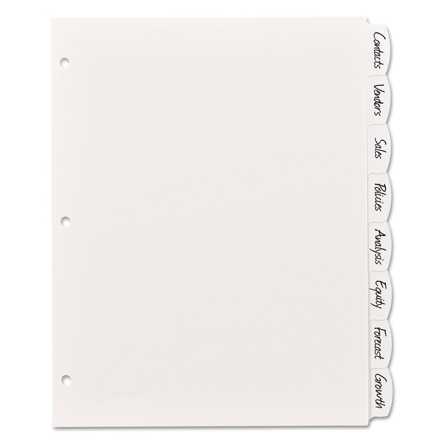 Avery® Write and Erase Big Tab Durable Plastic Dividers, 3-Hole Punched, 8-Tab, 11 x 8.5, White, 1 Set