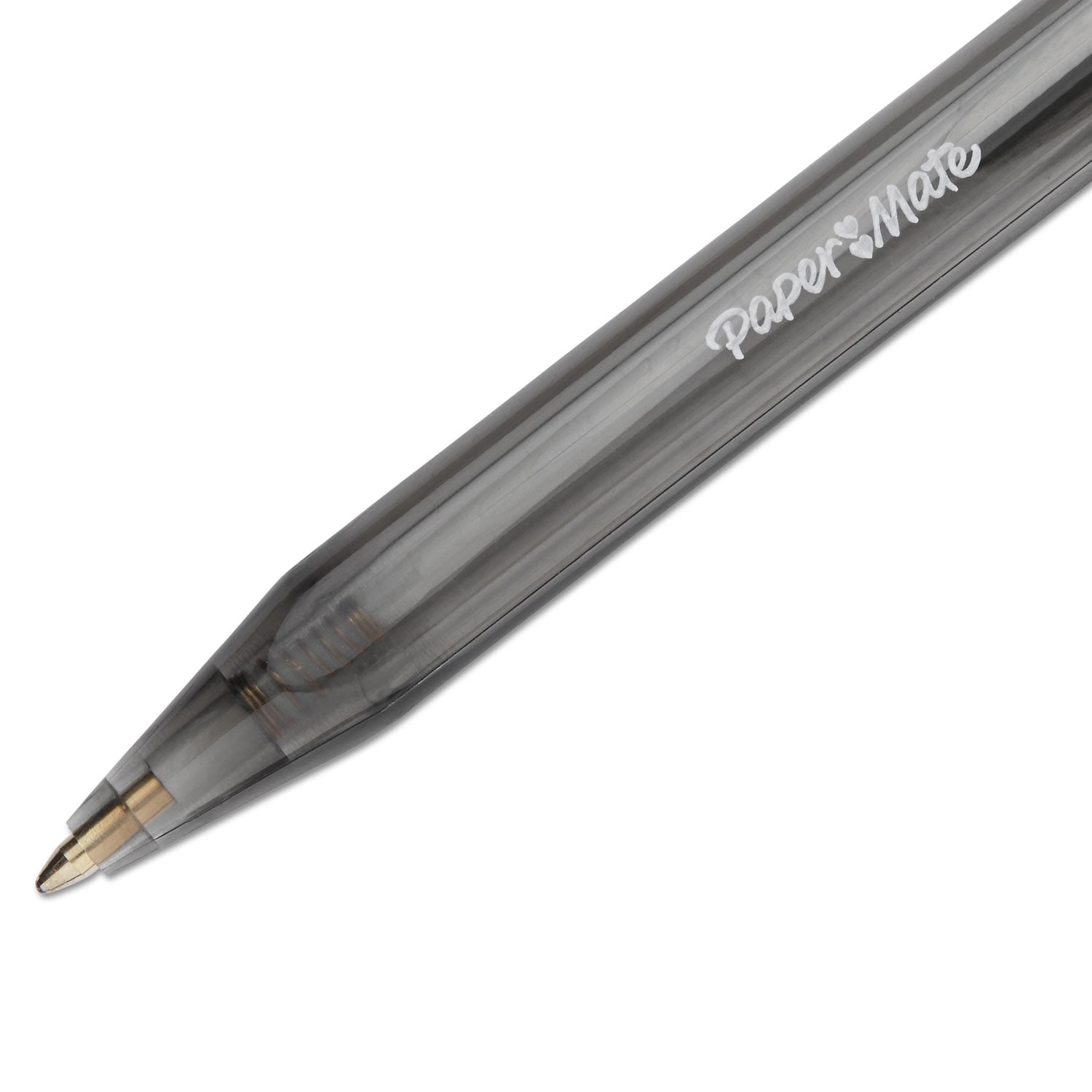 Paper Mate® InkJoy 100 RT Ballpoint Pen, Retractable, Medium 1 mm, Black Ink, Smoke/Black Barrel, Dozen