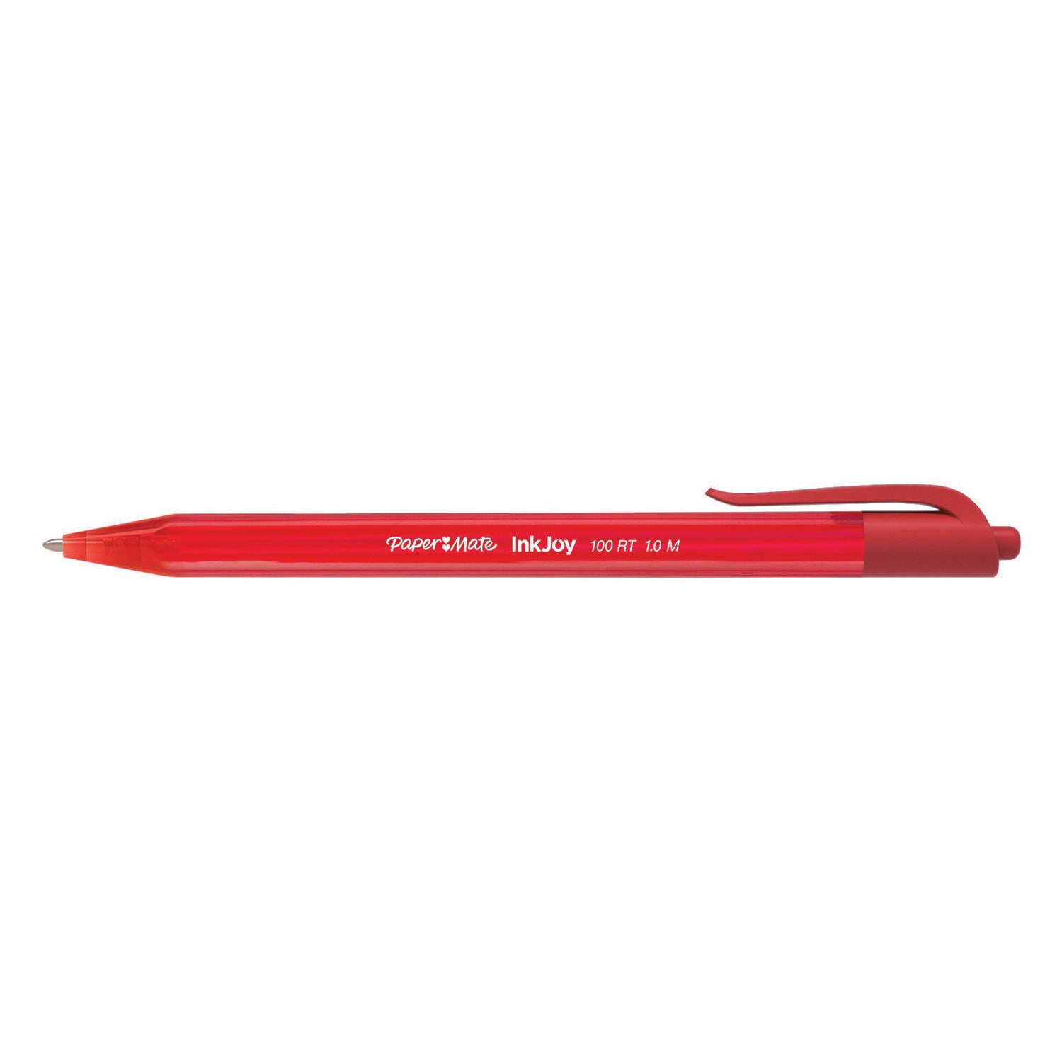 Paper Mate® InkJoy 100 RT Ballpoint Pen, Retractable, Medium 1 mm, Red Ink, Translucent Red Barrel, Dozen