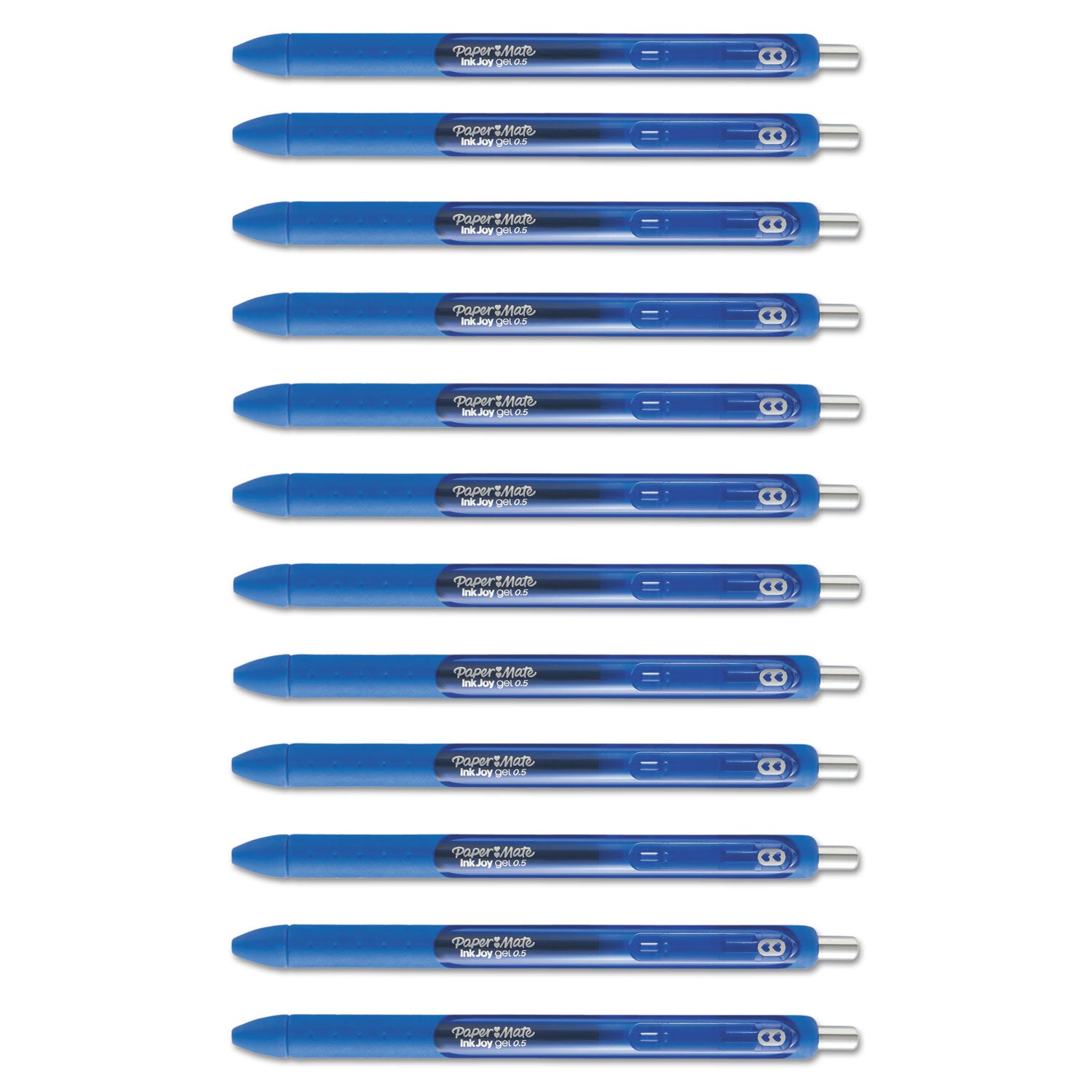 Paper Mate® InkJoy Gel Pen, Retractable, Fine 0.5 mm, Blue Ink, Blue Barrel, Dozen
