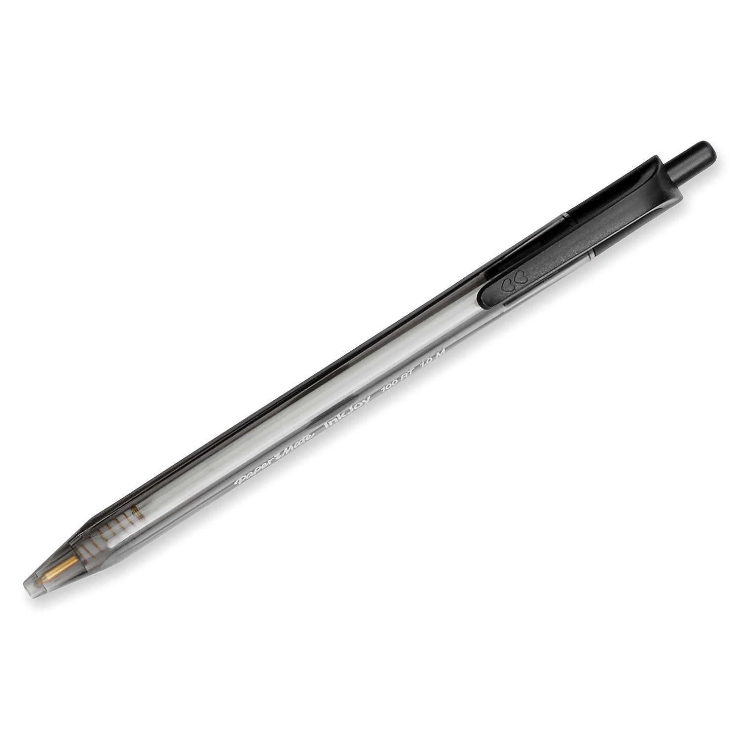 Paper Mate® InkJoy 100 RT Ballpoint Pen, Retractable, Medium 1 mm, Black Ink, Smoke/Black Barrel, Dozen