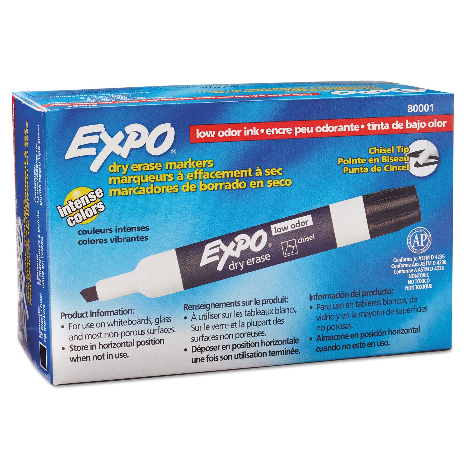 EXPO® Low-Odor Dry-Erase Marker, Broad Chisel Tip, Black, Dozen