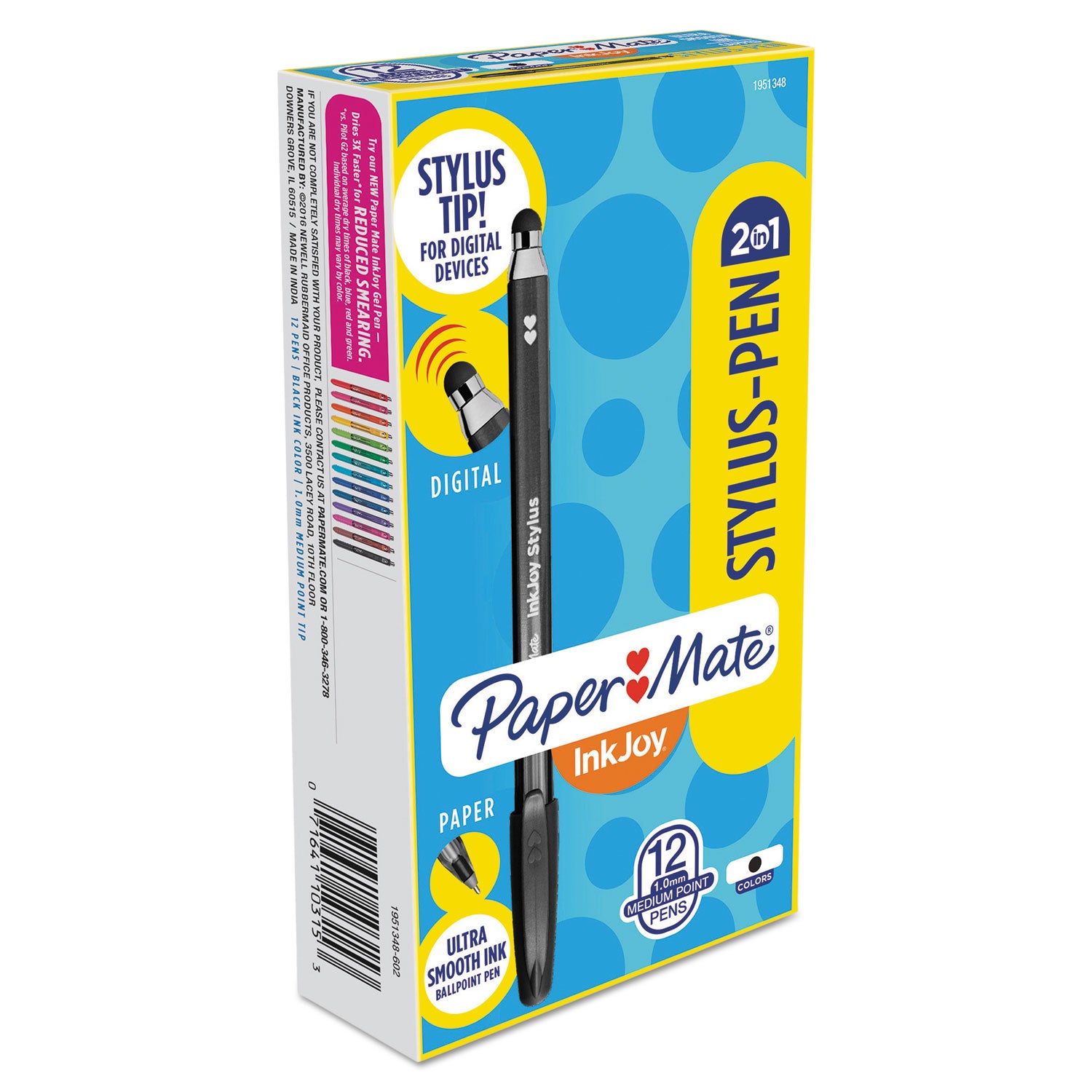 Paper Mate® Inkjoy 100 Ballpoint Pen/stylus, Stick, Medium 1 Mm, Black Ink, Black Barrel, Dozen