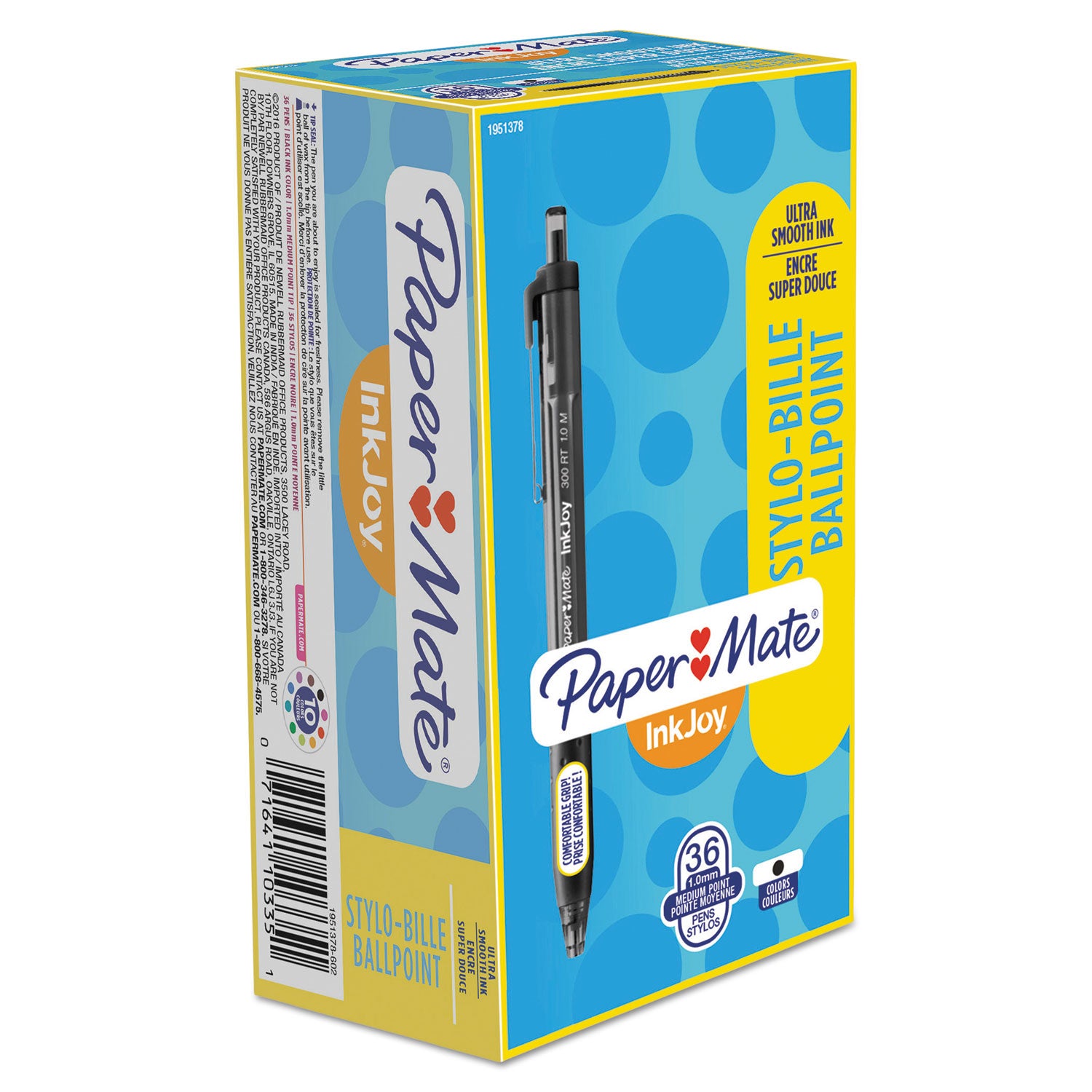 Paper Mate® InkJoy 300 RT Ballpoint Pen, Retractable, Medium 1 mm, Black Ink, Black Barrel, 36/Box
