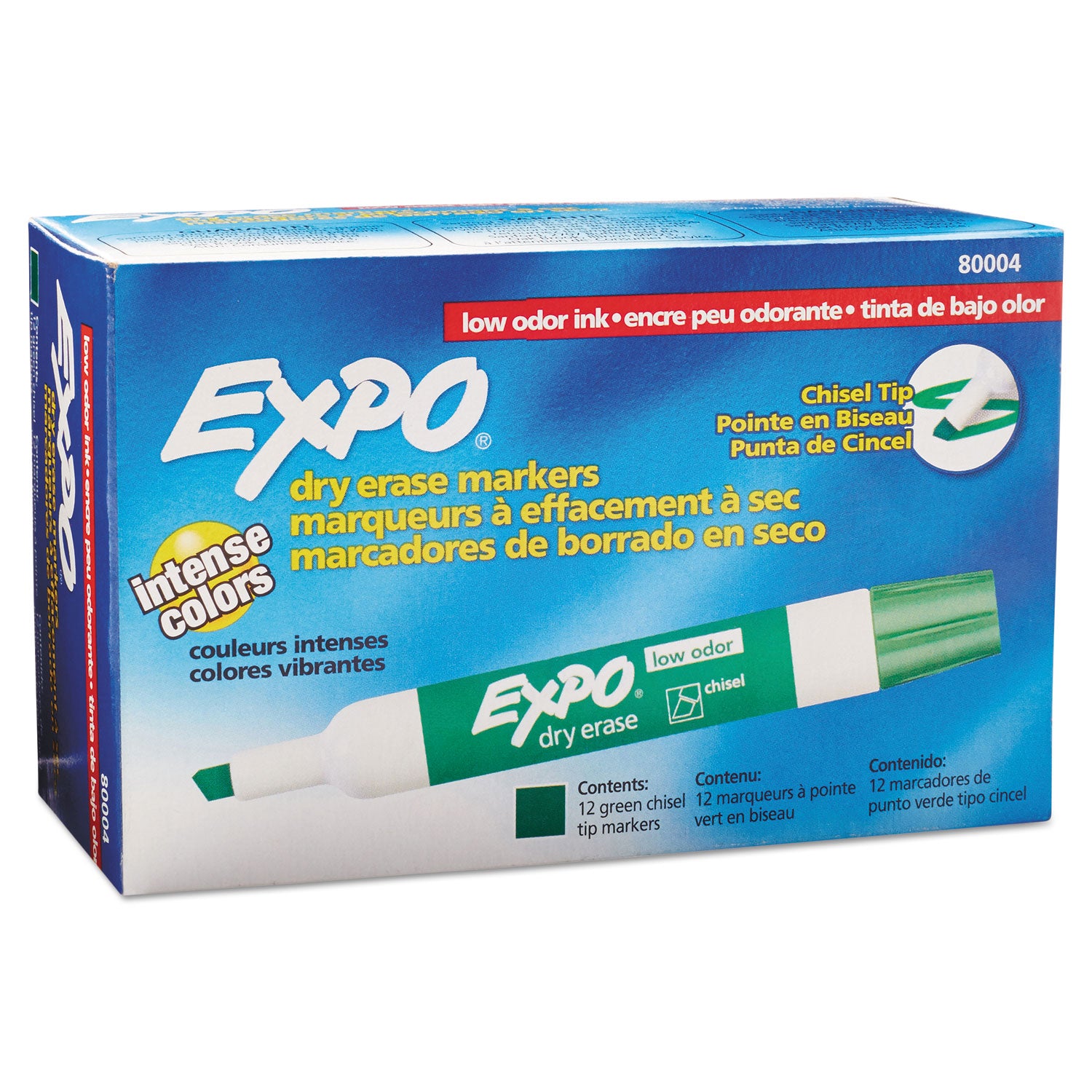 EXPO® Low-Odor Dry-Erase Marker, Broad Chisel Tip, Green, Dozen