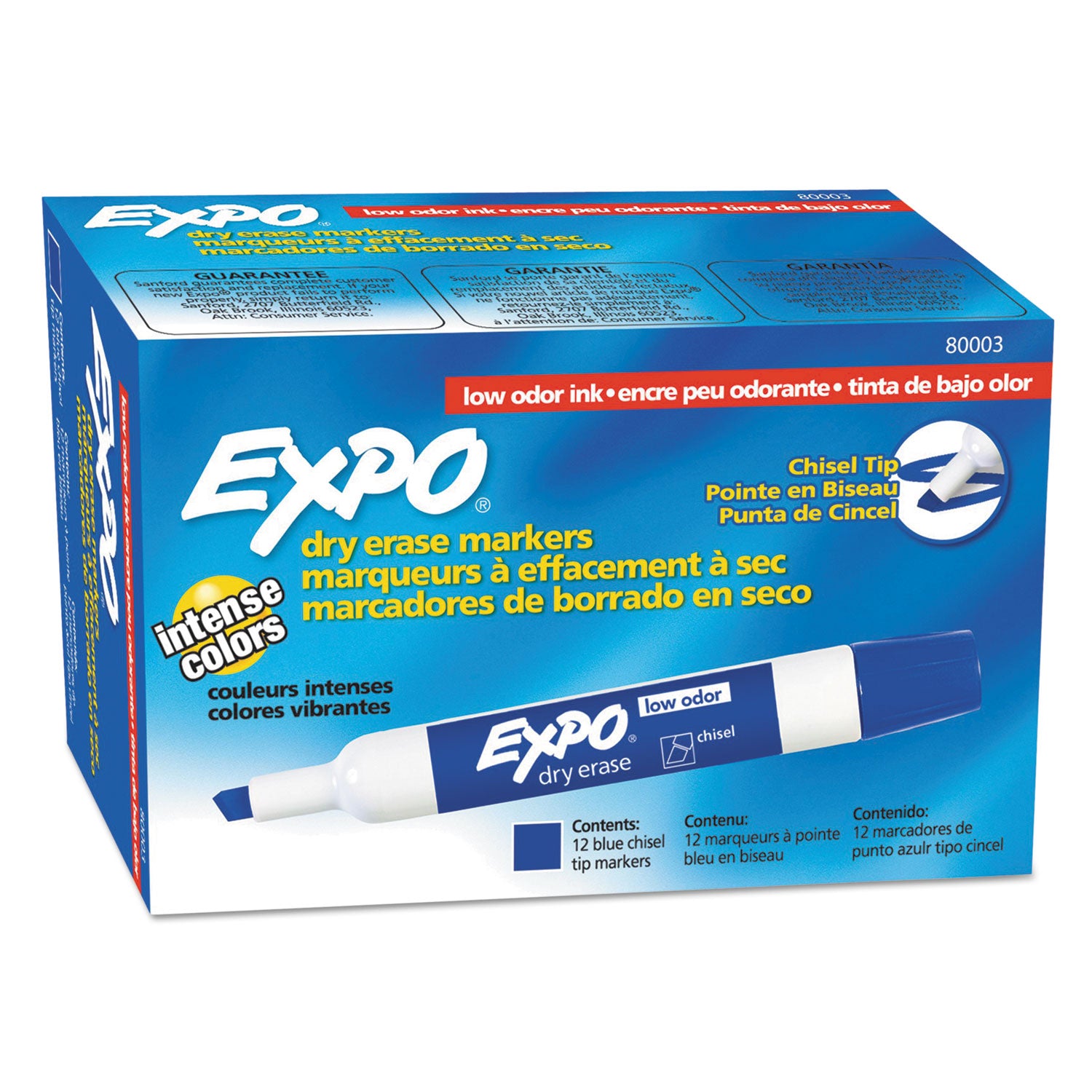 EXPO® Low-Odor Dry-Erase Marker, Broad Chisel Tip, Blue, Dozen