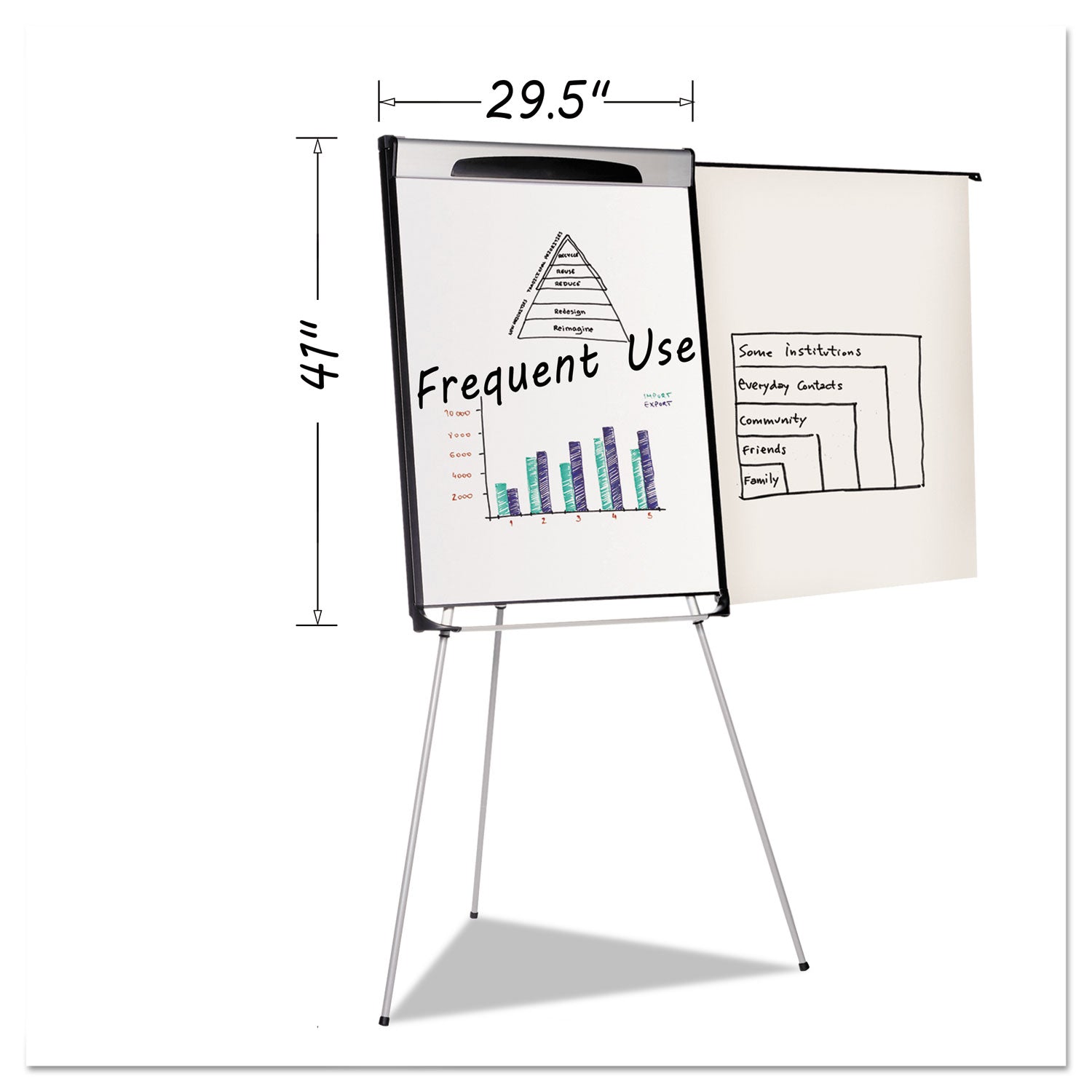 MasterVision® Tripod Extension Bar Magnetic Gold Ultra Dry Erase Easel, 29" x 41", White Surface, Black/Satin Aluminum Frame