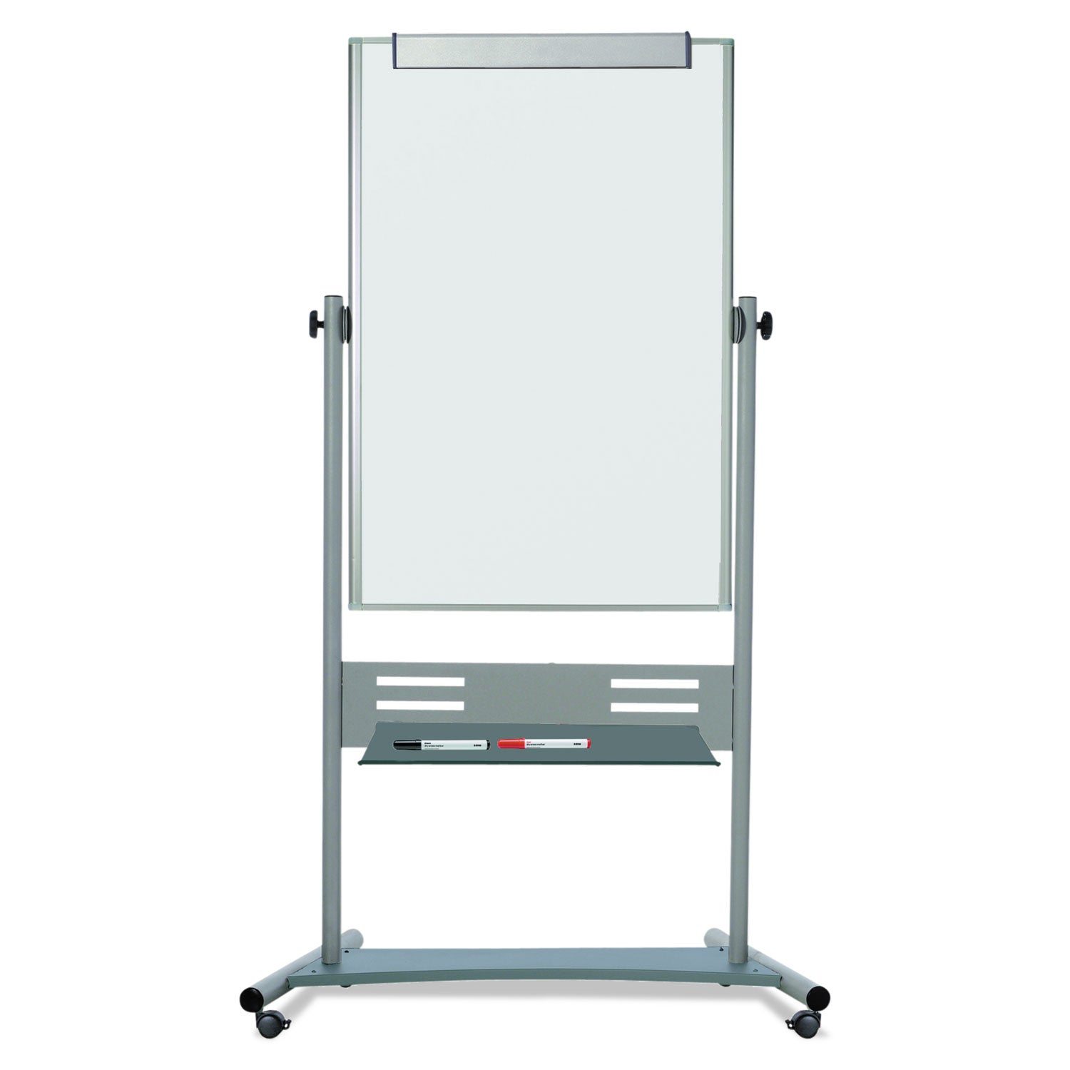 Revolver Easel, 35.4 x 47.2, 80" Tall Easel, Vertical Orientation, White Surface, Silver Aluminum Frame