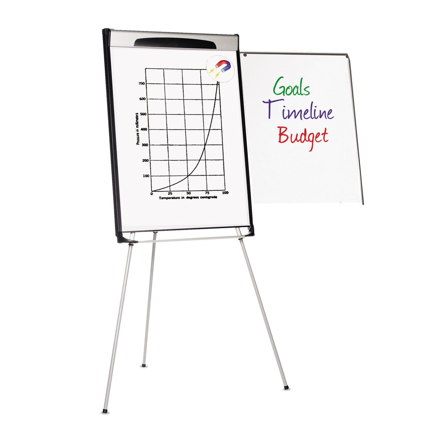 MasterVision® Tripod Extension Bar Magnetic Gold Ultra Dry Erase Easel, 29" x 41", White Surface, Black/Satin Aluminum Frame