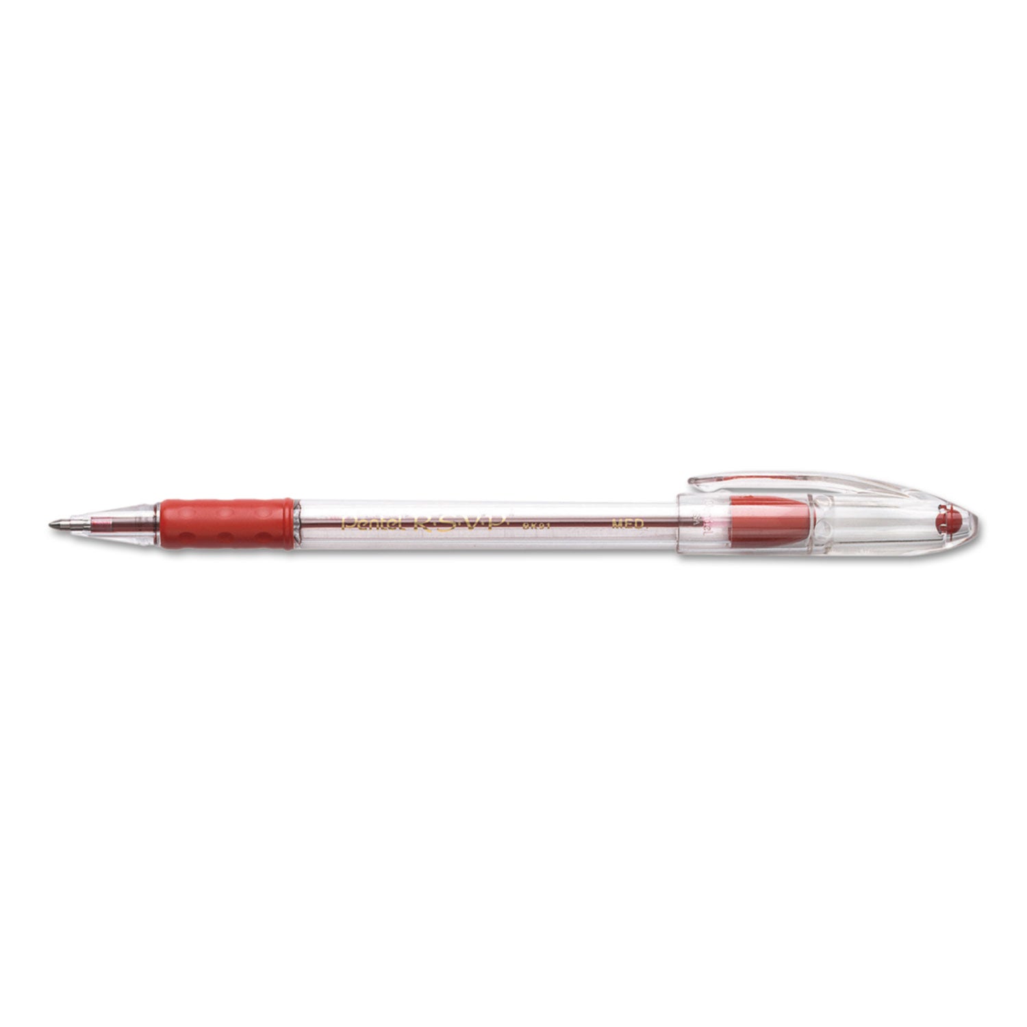 Pentel® R.s.v.p. Ballpoint Pen, Stick, Medium 1 Mm, Red Ink, Clear/red Barrel, Dozen