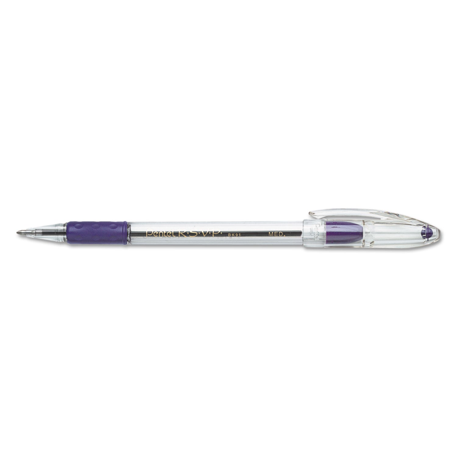 Pentel® R.s.v.p. Ballpoint Pen, Stick, Medium 1 Mm, Violet Ink, Clear/violet Barrel, Dozen