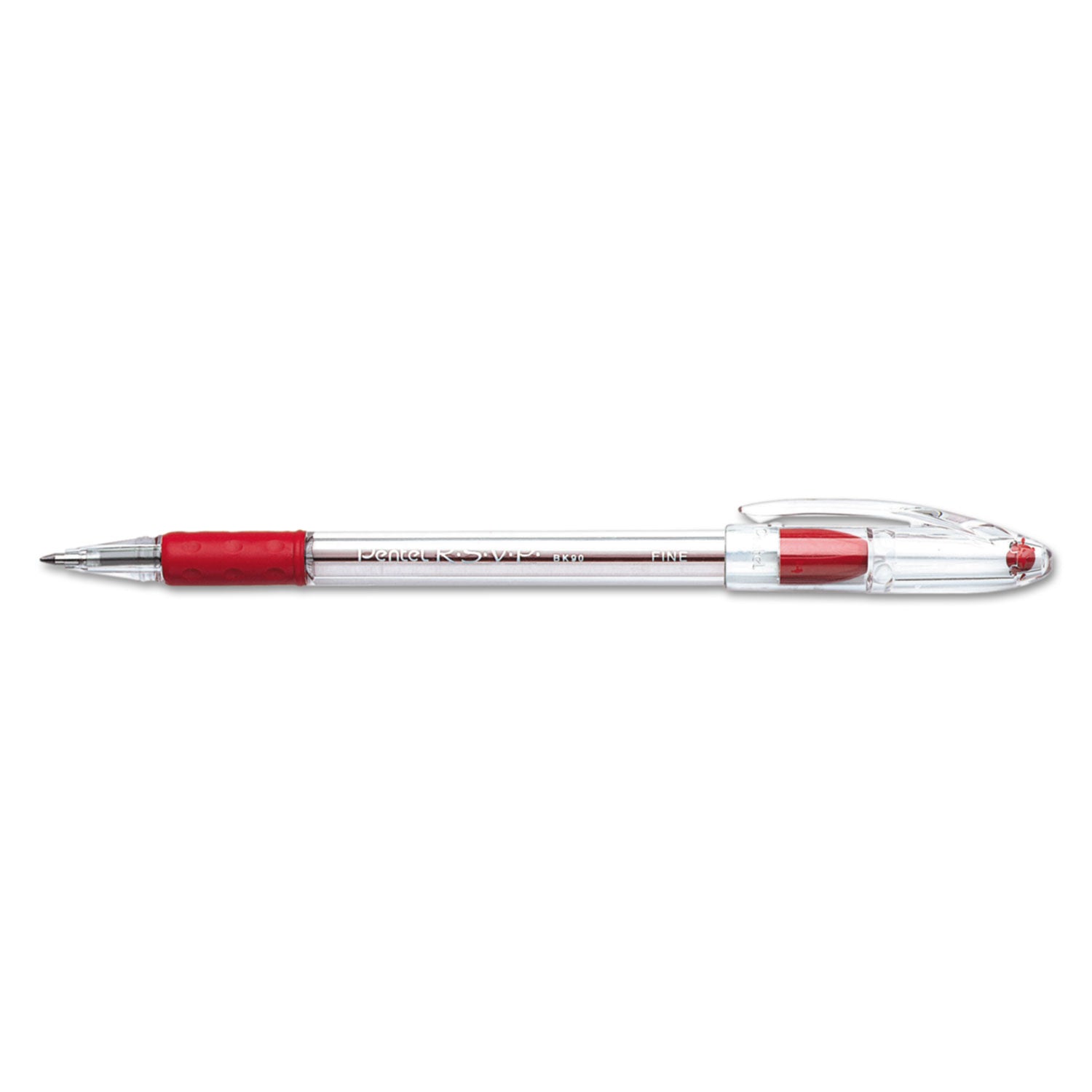 Pentel® R.s.v.p. Ballpoint Pen, Stick, Fine 0.7 Mm, Red Ink, Clear/red Barrel, Dozen