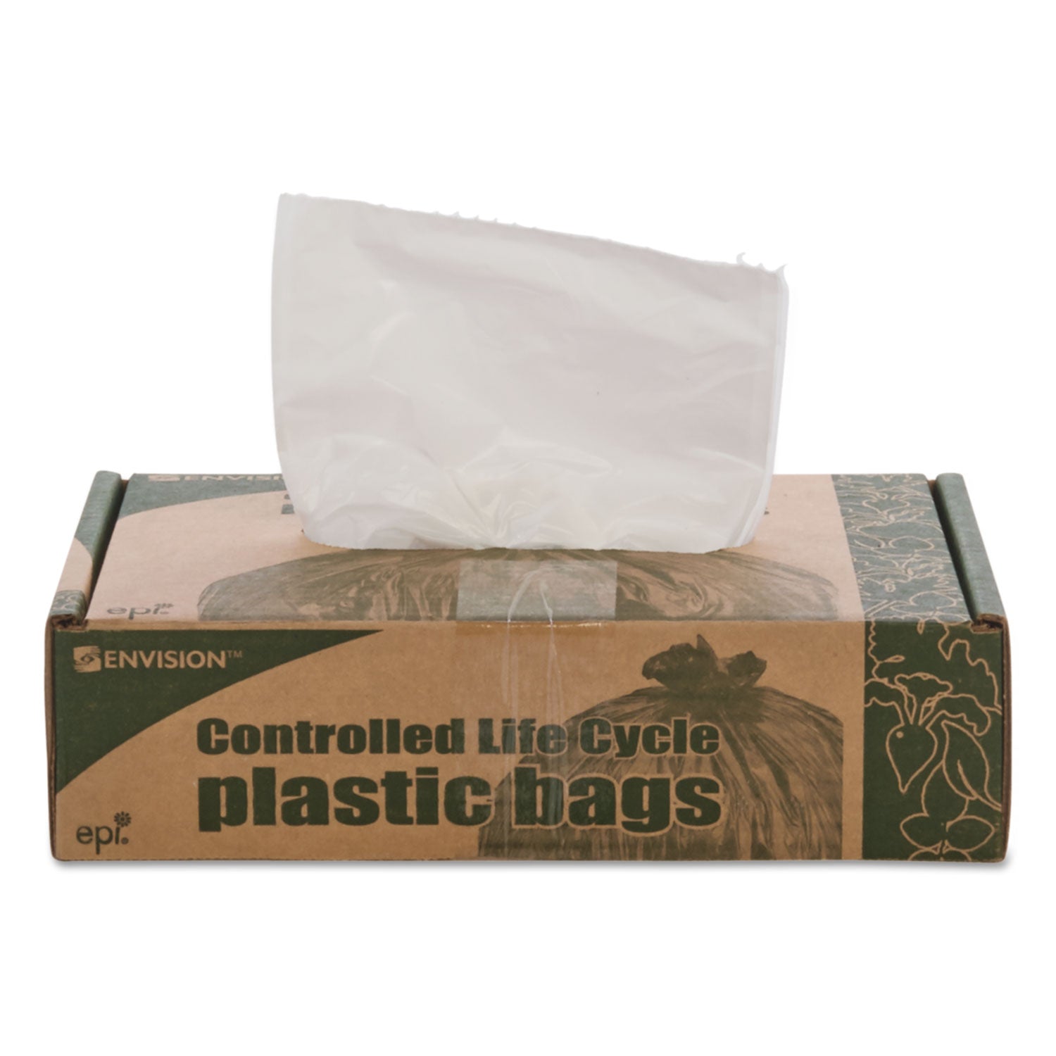 Stout® by Envision™ Controlled Life-Cycle Plastic Trash Bags, 13 Gal, 0.7 Mil, 24" X 30", White, 120/box