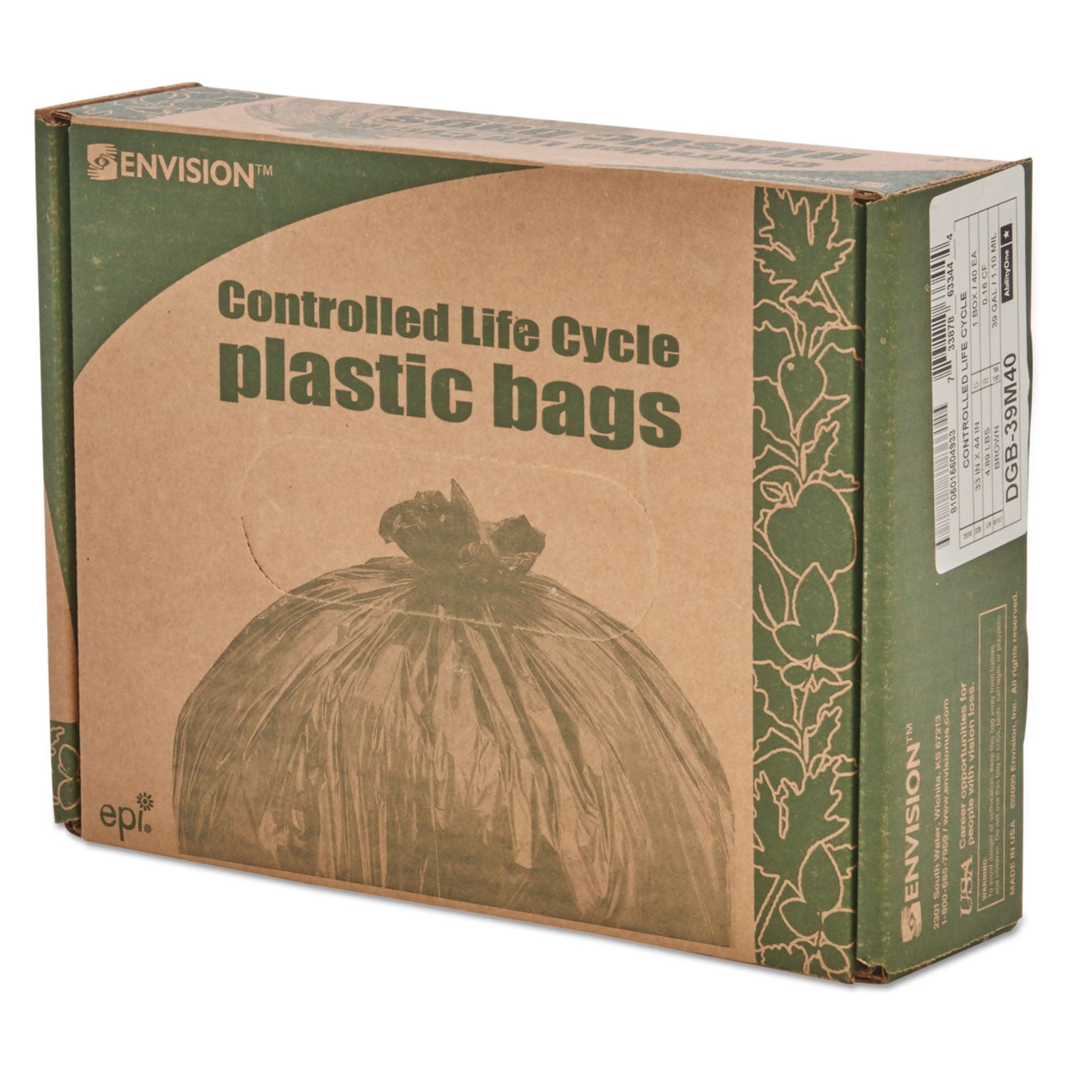 Stout® by Envision™ Controlled Life-Cycle Plastic Trash Bags, 39 Gal, 1.1 Mil, 33" X 44", Brown, 40/box