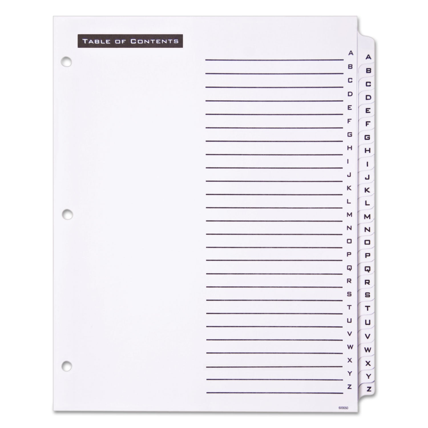 Office Essentials™ Table 'n Tabs Dividers, 26-Tab, A to Z, 11 x 8.5, White, White Tabs, 1 Set