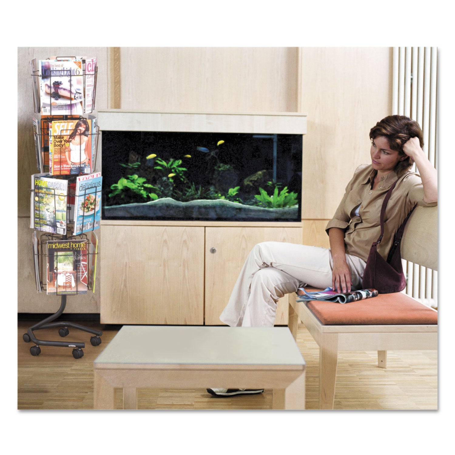 Safco® Wire Rotary Display Racks, 16 Compartments, 15w X 15d X 60h, Charcoal