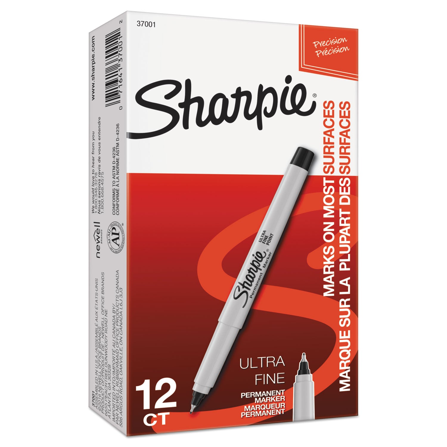 Sharpie® Ultra Fine Tip Permanent Marker, Ultra-Fine Needle Tip, Black, Dozen