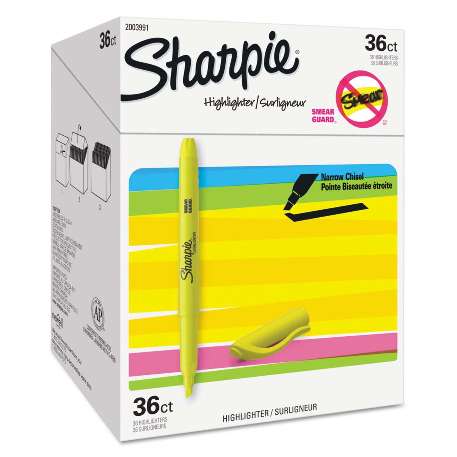 Sharpie® Pocket Style Highlighter Value Pack, Yellow Ink, Chisel Tip, Yellow Barrel, 36/pack