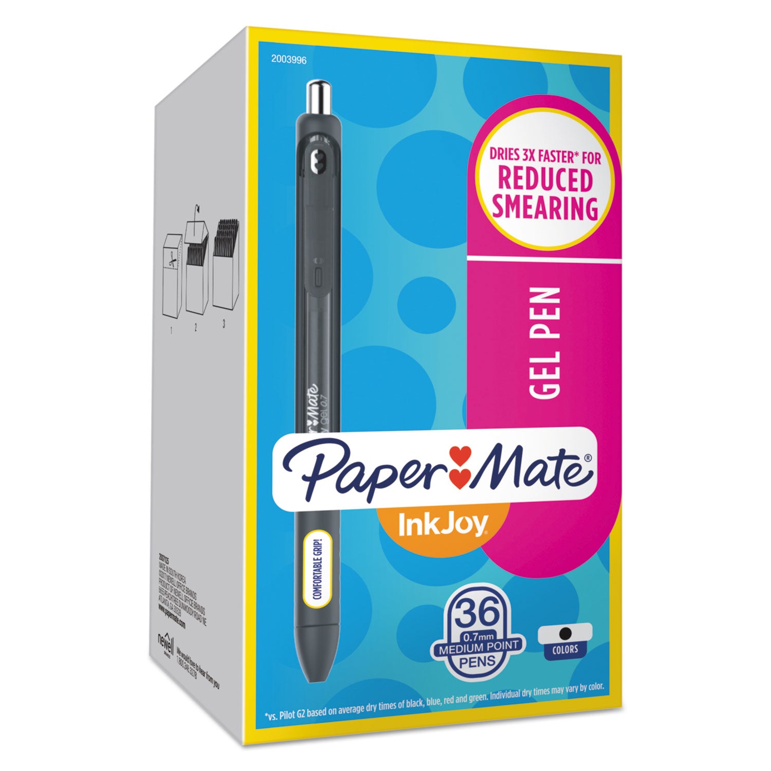 Paper Mate® InkJoy Gel Pen, Retractable, Medium 0.7 mm, Black Ink, Black/Smoke Barrel, 36/Pack