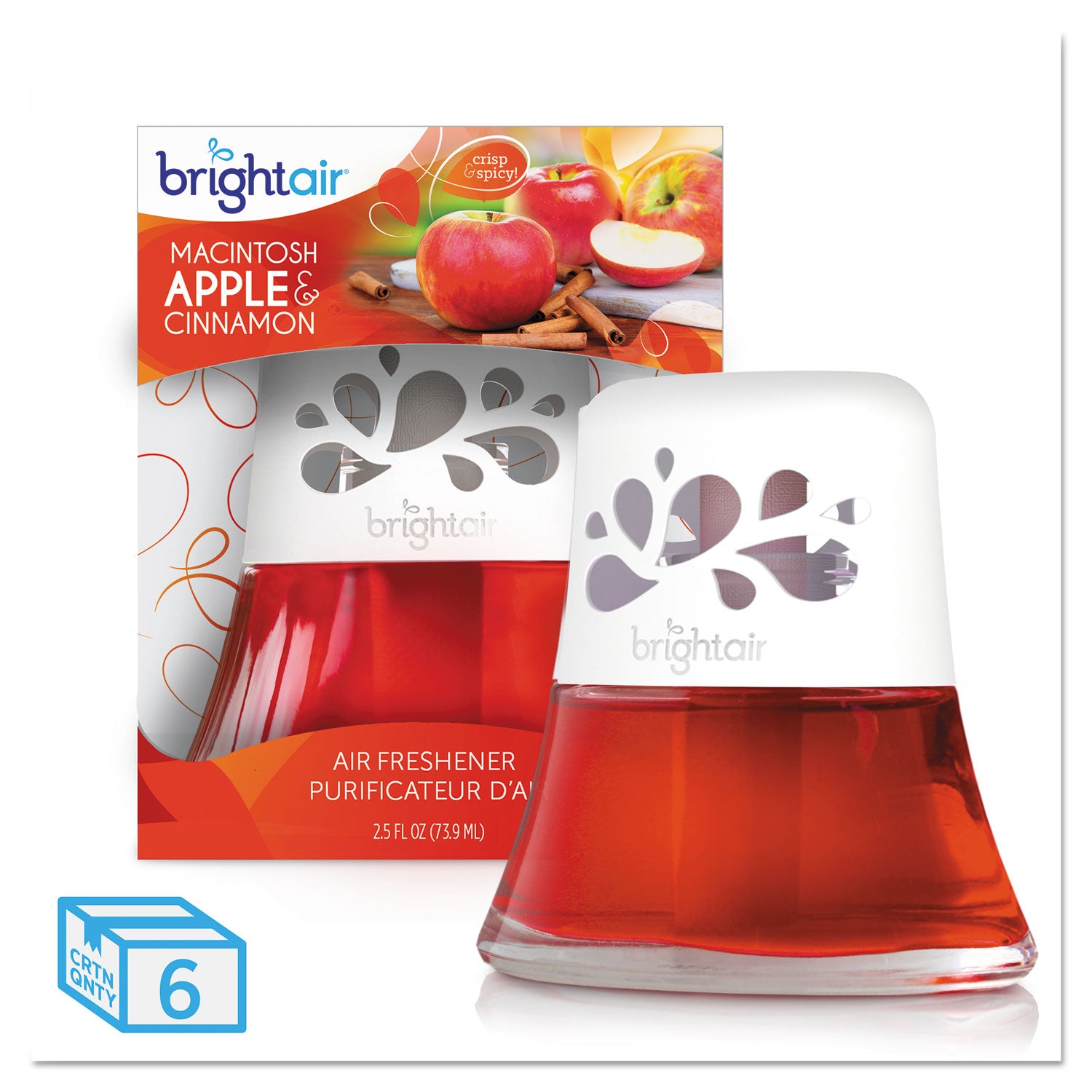 BRIGHT Air® Scented Oil Air Freshener, Macintosh Apple And Cinnamon, Red, 2.5 Oz, 6/carton