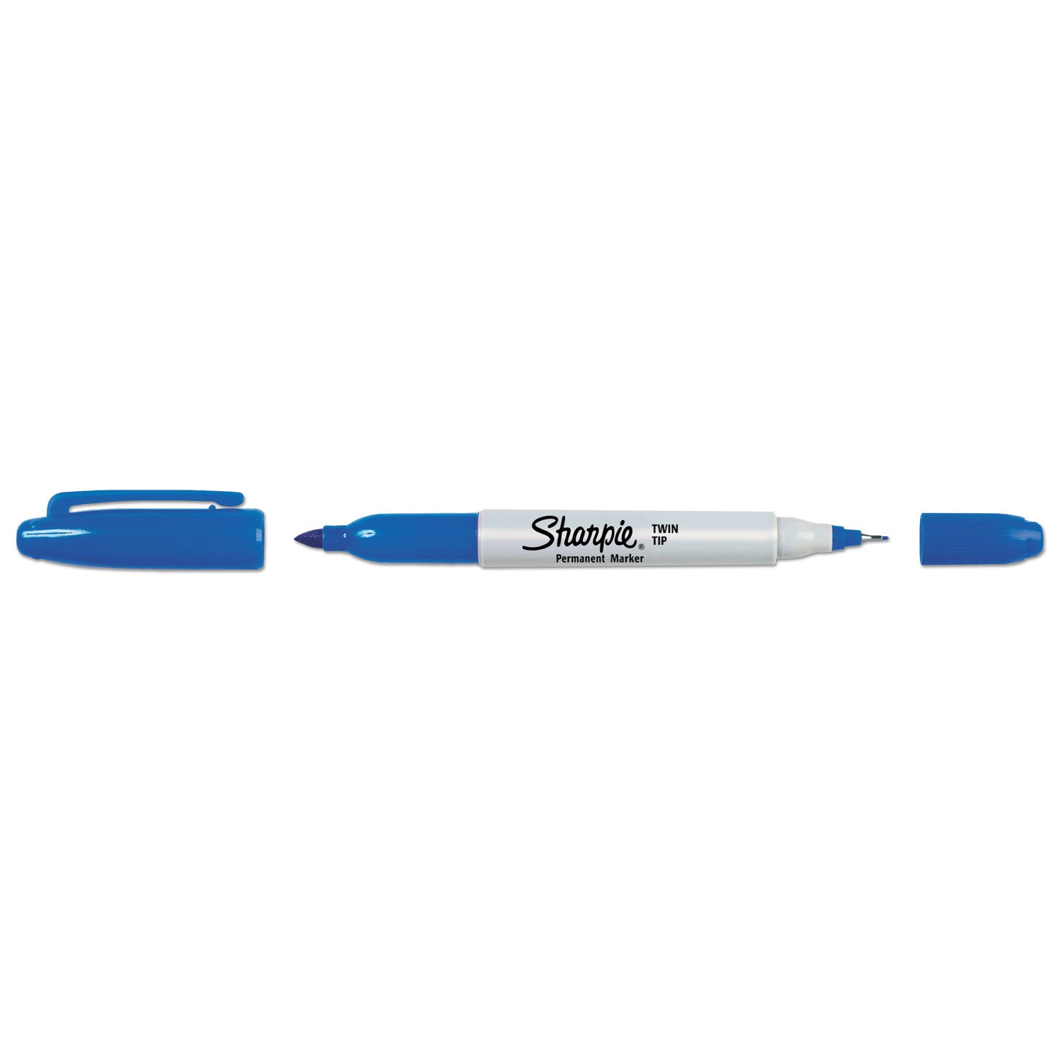 Sharpie® Twin-Tip Permanent Marker, Extra-Fine/fine Bullet Tips, Blue, Dozen