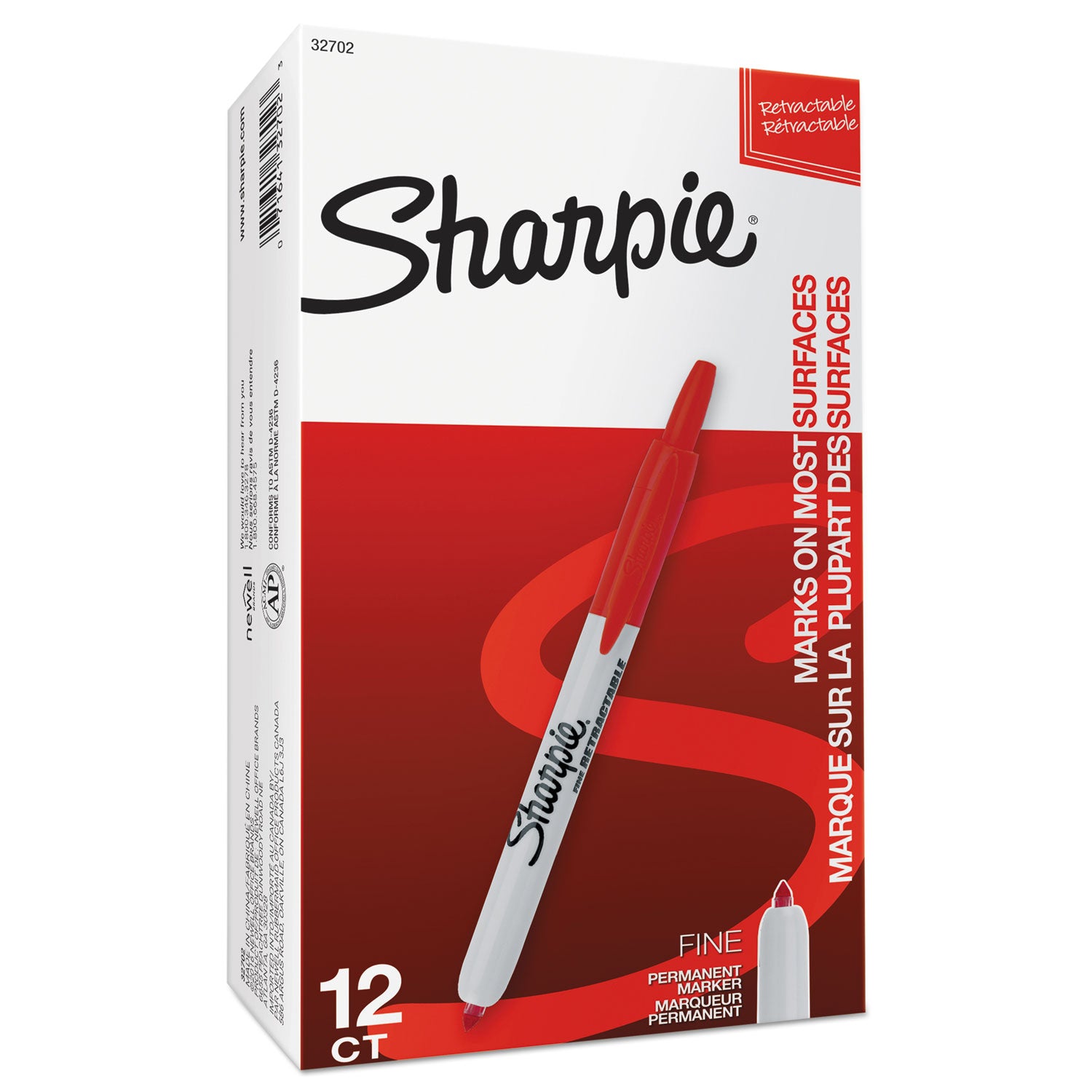 Sharpie® Retractable Permanent Marker, Fine Bullet Tip, Red
