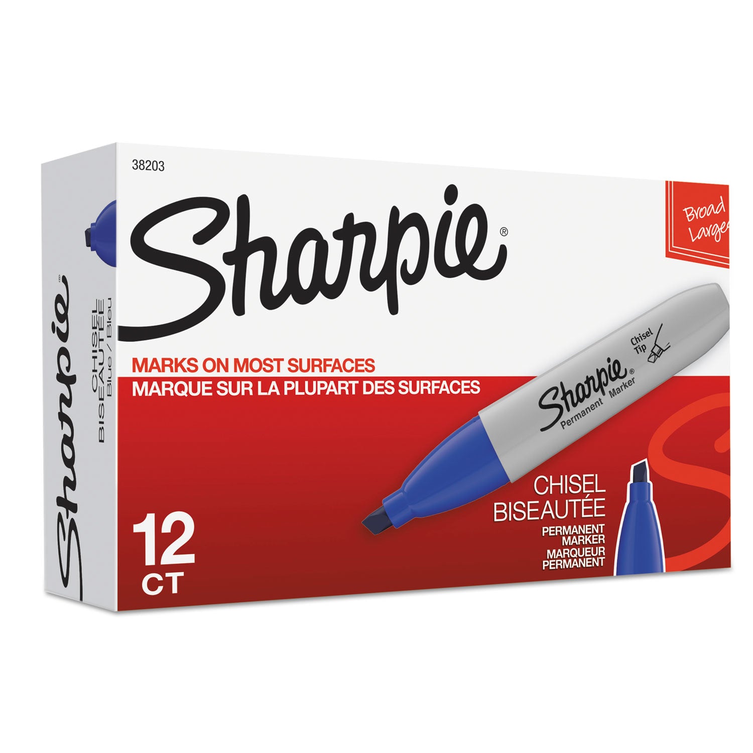 Sharpie® Chisel Tip Permanent Marker, Medium Chisel Tip, Blue, Dozen