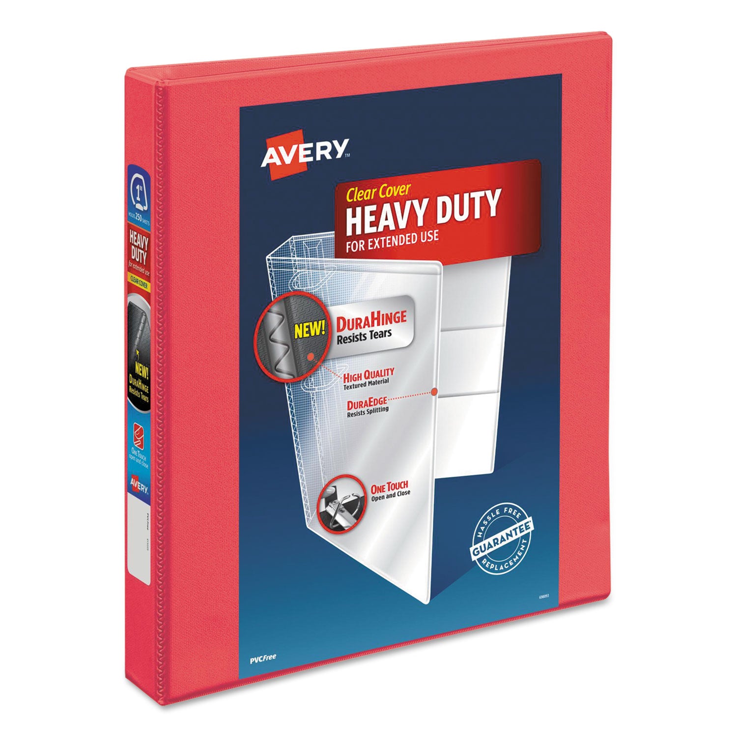 Avery® Durable View Binder With Durahinge And Slant Rings, 3 Rings, 1" Capacity, 11 X 8.5, Coral
