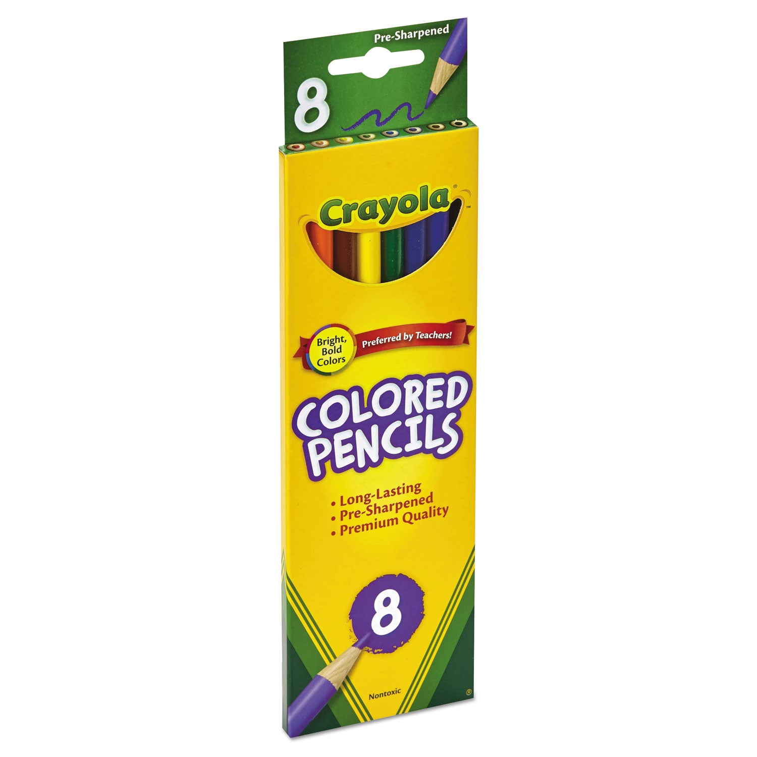 Crayola® Long-Length Colored Pencil Set, 3.3 mm, 2B, Assorted Lead and Barrel Colors, 8/Pack