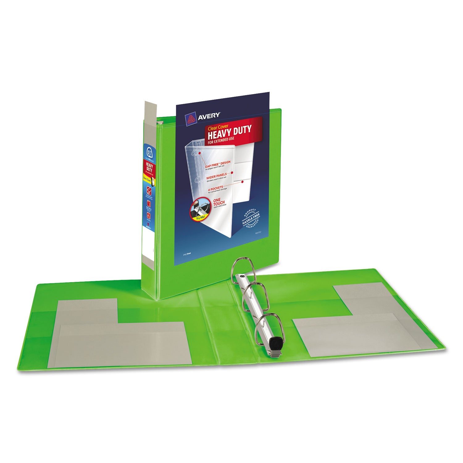 Avery® Heavy-Duty View Binder With Durahinge And One Touch Ezd Rings, 3 Rings, 1.5" Capacity, 11 X 8.5, Chartreuse