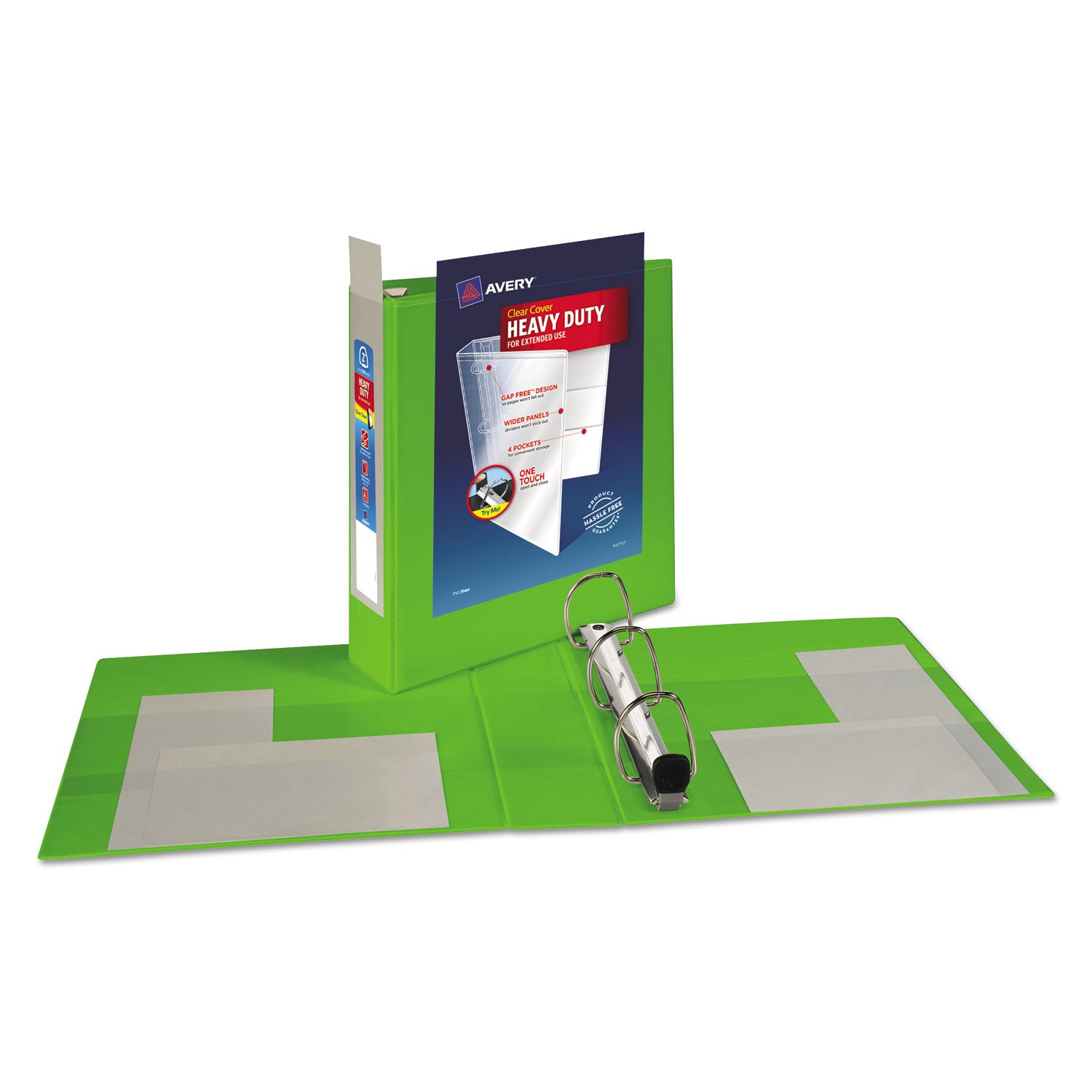 Avery® Heavy-Duty View Binder With Durahinge And One Touch Ezd Rings, 3 Rings, 2" Capacity, 11 X 8.5, Chartreuse