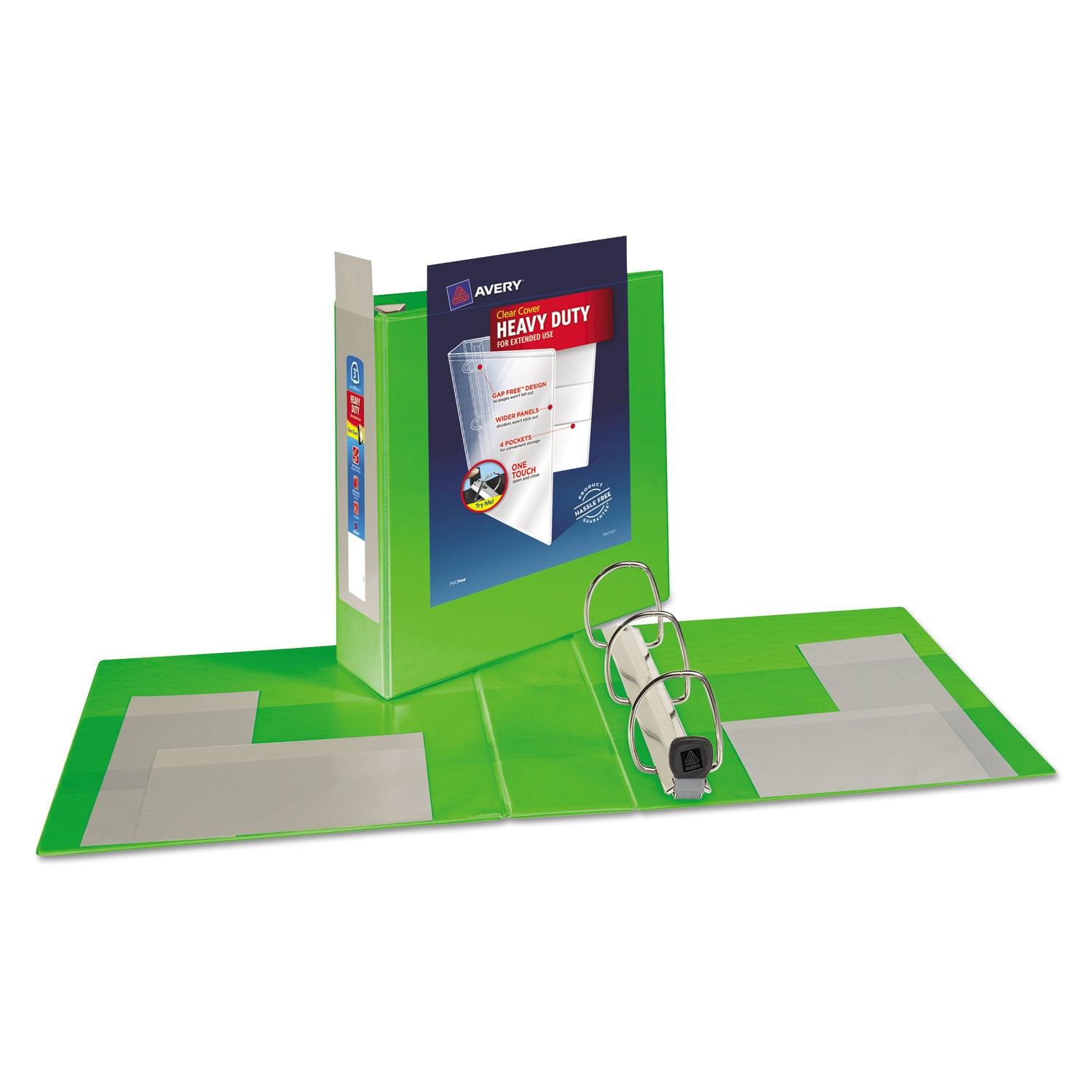 Avery® Heavy-Duty View Binder With Durahinge And Locking One Touch Ezd Rings, 3 Rings, 3" Capacity, 11 X 8.5, Chartreuse