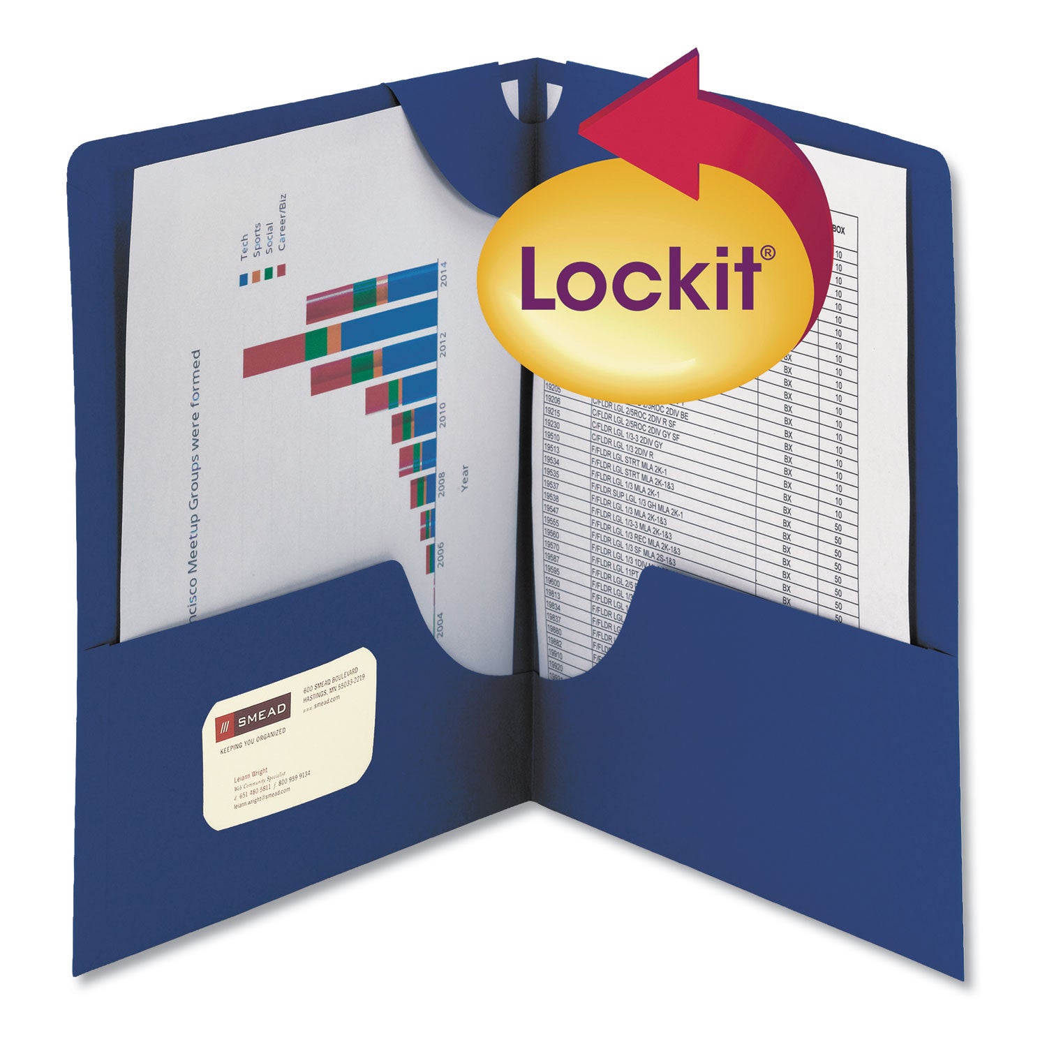 Smead Lockit Two-Pocket Folder, Textured Paper, 100-Sheet Capacity, 11 X 8.5, Dark Blue, 25/box