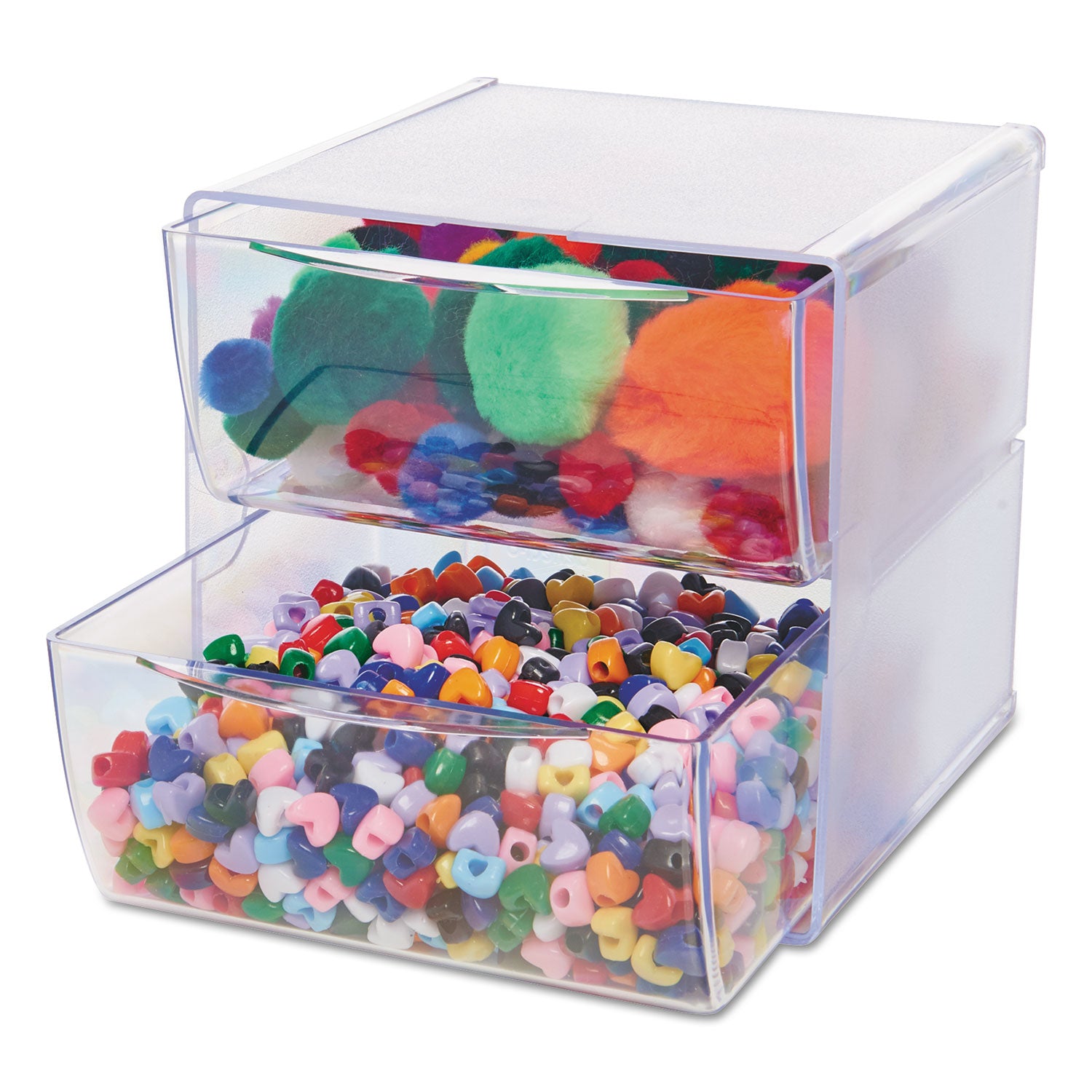 deflecto® Stackable Cube Organizer, 2 Compartments, 2 Drawers, Plastic, 6 x 7.2 x 6, Clear