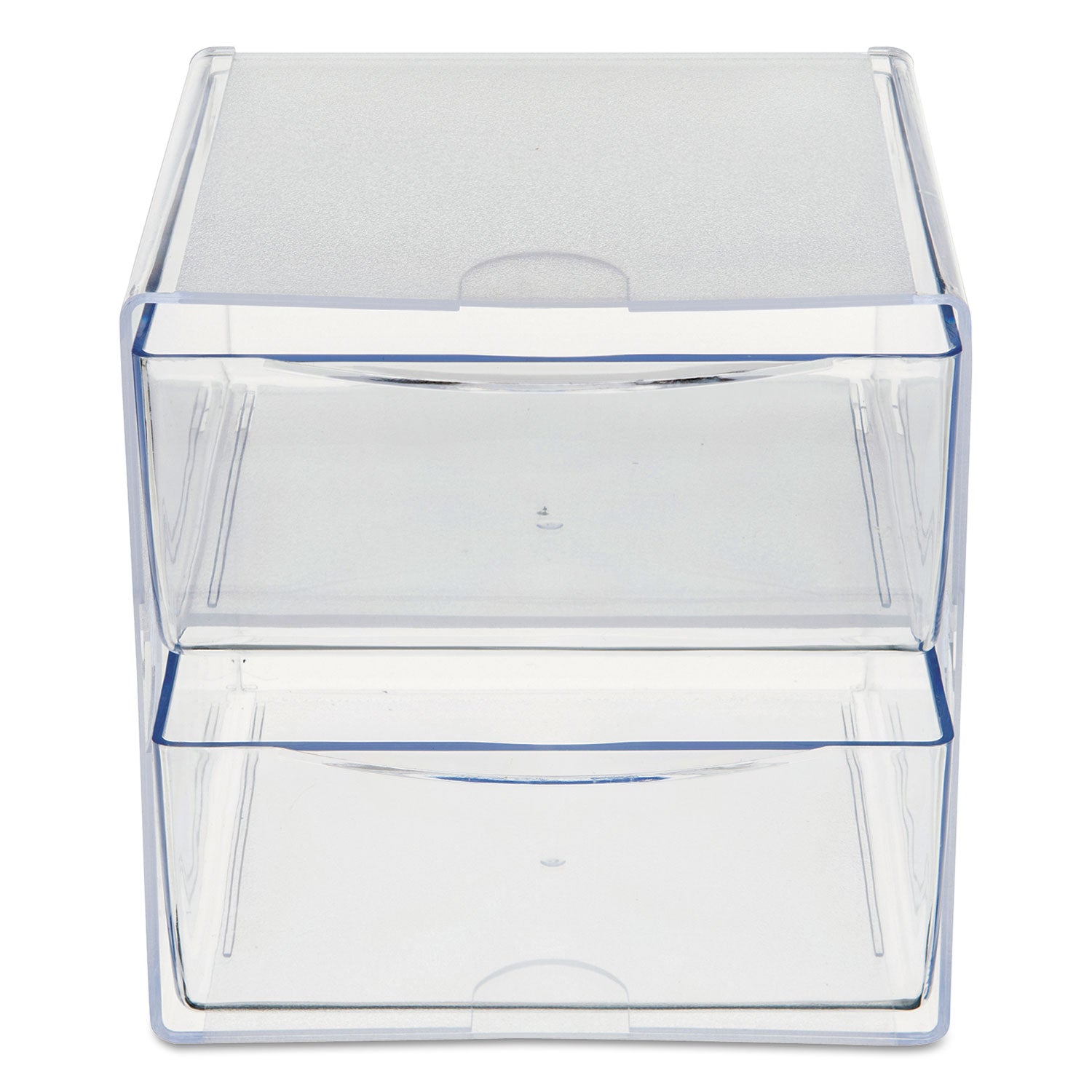 deflecto® Stackable Cube Organizer, 2 Compartments, 2 Drawers, Plastic, 6 x 7.2 x 6, Clear