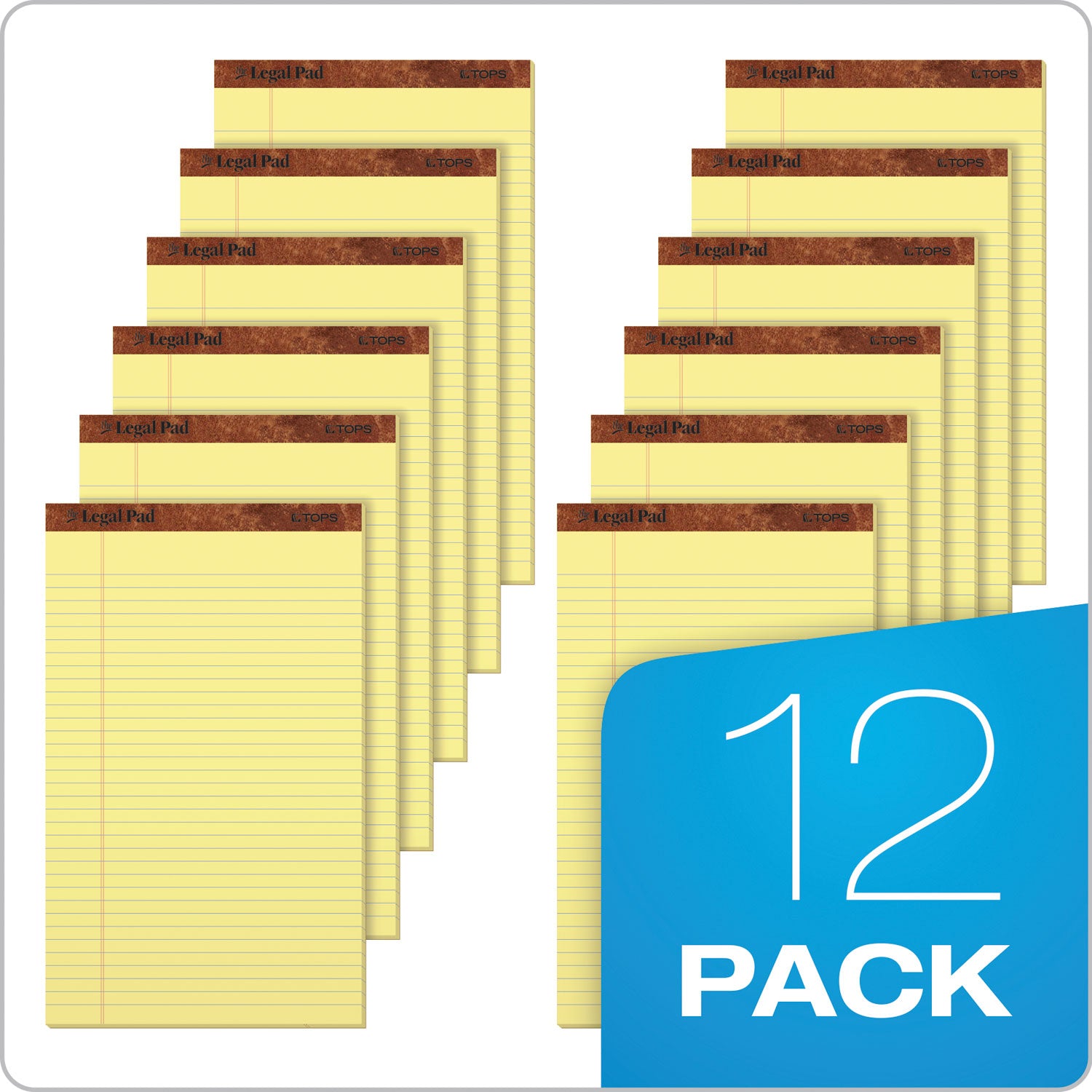 TOPS™ The Legal Pad Plus Ruled Perforated Pads, 40 pt. Back, Wide/Legal Rule, 50 Canary-Yellow 8.5 x 14 Sheets, Dozen