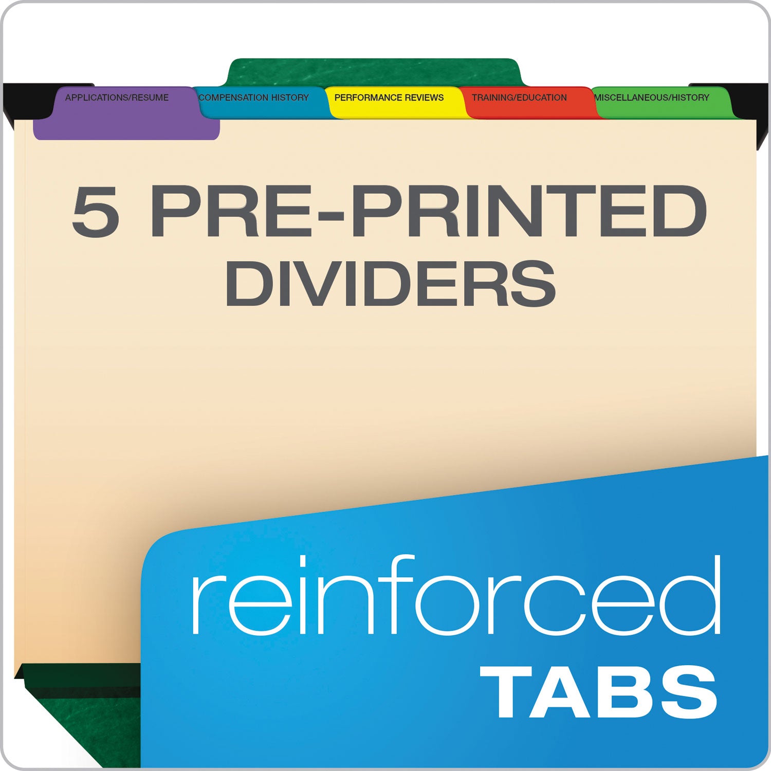 Pendaflex® Hanging-Style Personnel Folders, 5 Dividers with 1/5-Cut Tabs, Letter Size, 1/3-Cut Exterior Tabs, Green