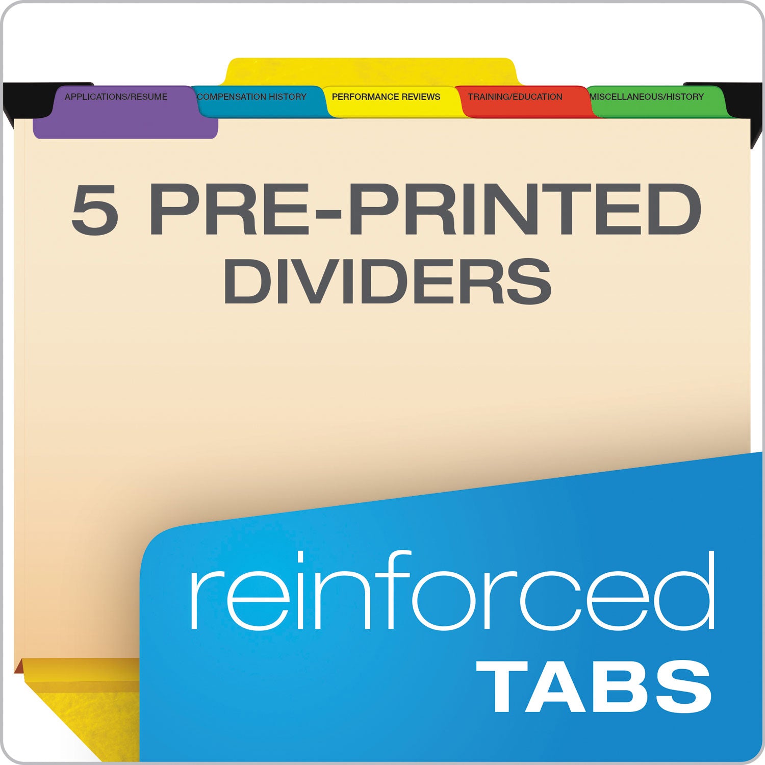 Pendaflex® Hanging-Style Personnel Folders, 5 Dividers with 1/5-Cut Tabs, Letter Size, 1/3-Cut Exterior Tabs, Yellow