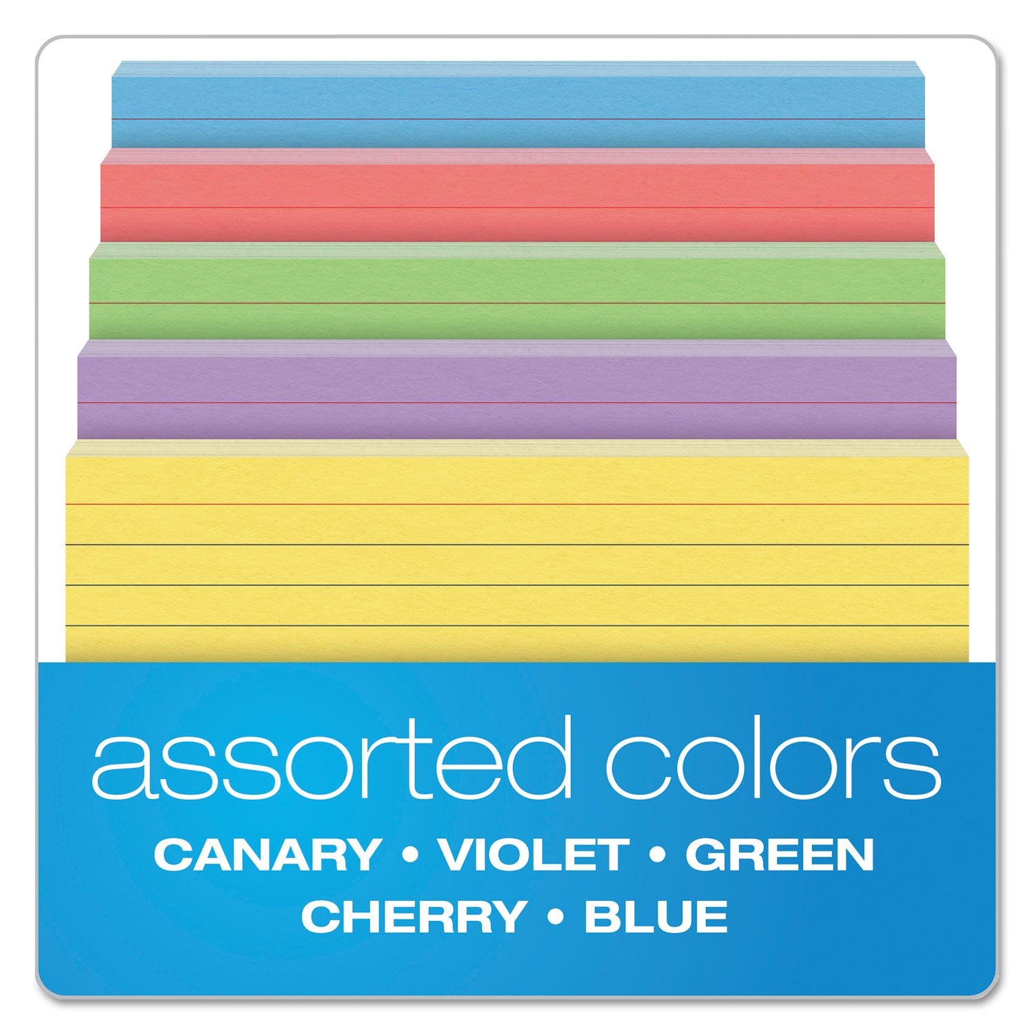 Oxford™ Ruled Index Cards, 4 X 6, Blue/violet/canary/green/cherry, 100/pack