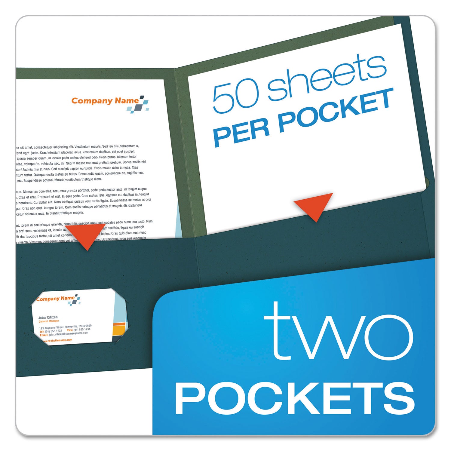 Oxford™ Earthwise By Oxford 100% Recycled Paper Twin-Pocket Portfolio, 100-Sheet Capacity, 11 X 8.5, Blue, 25/box