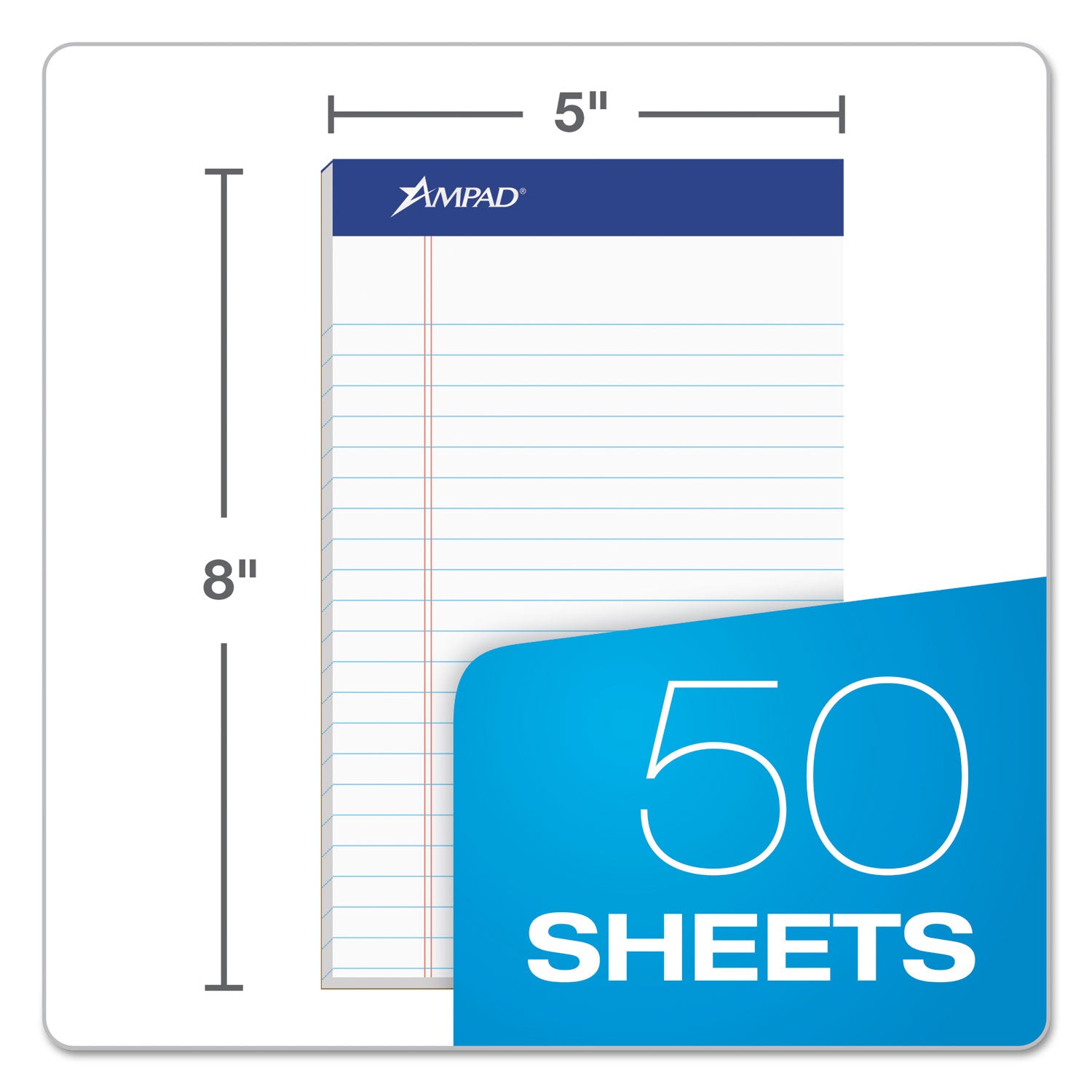 Ampad® Recycled Writing Pads, Narrow Rule, Politex Green Kelsu Headband, 50 White 5 X 8 Sheets, Dozen
