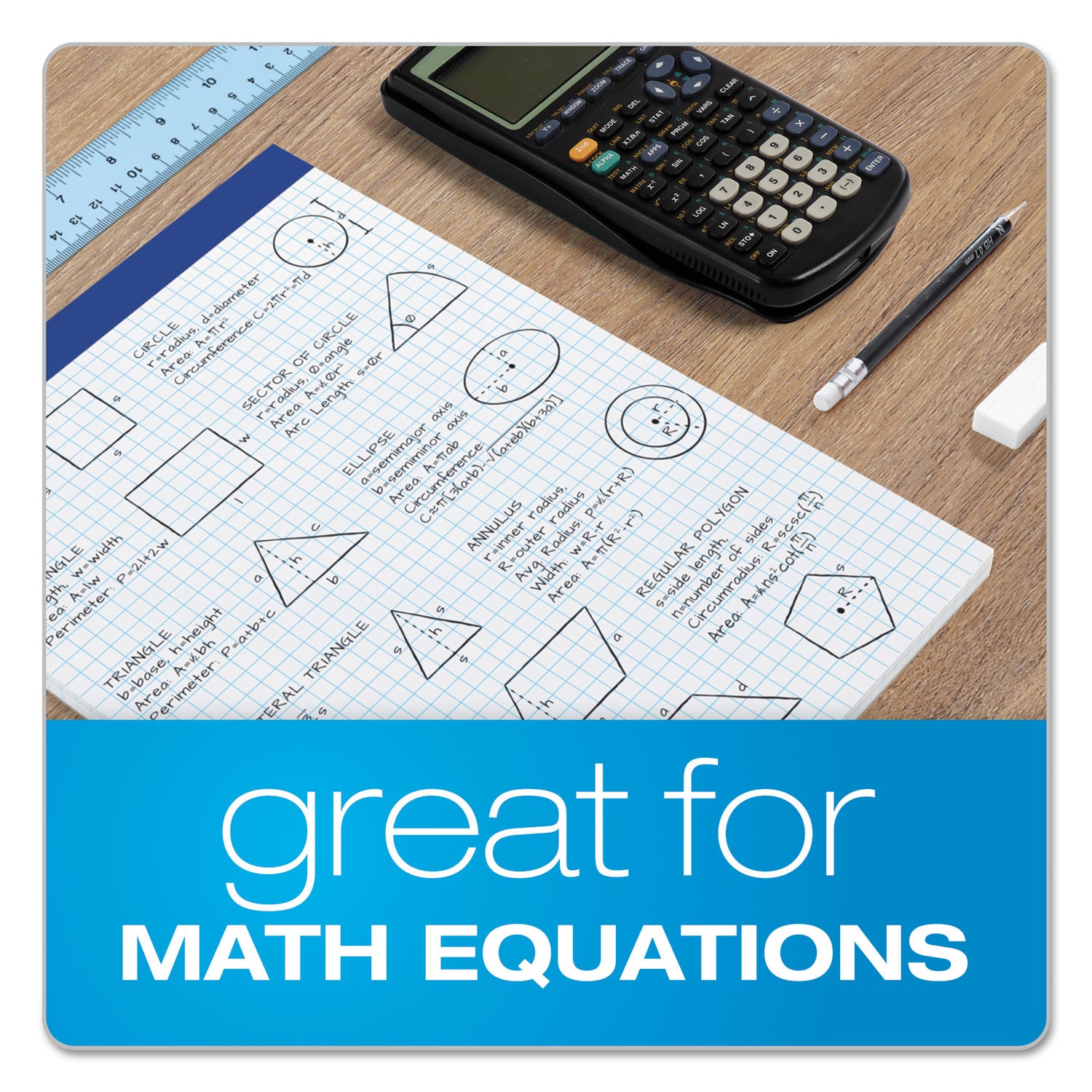 Ampad® Quad Double Sheet Pad, Quadrille Rule (4 Sq/in), 100 White 8.5 X 11.75 Sheets