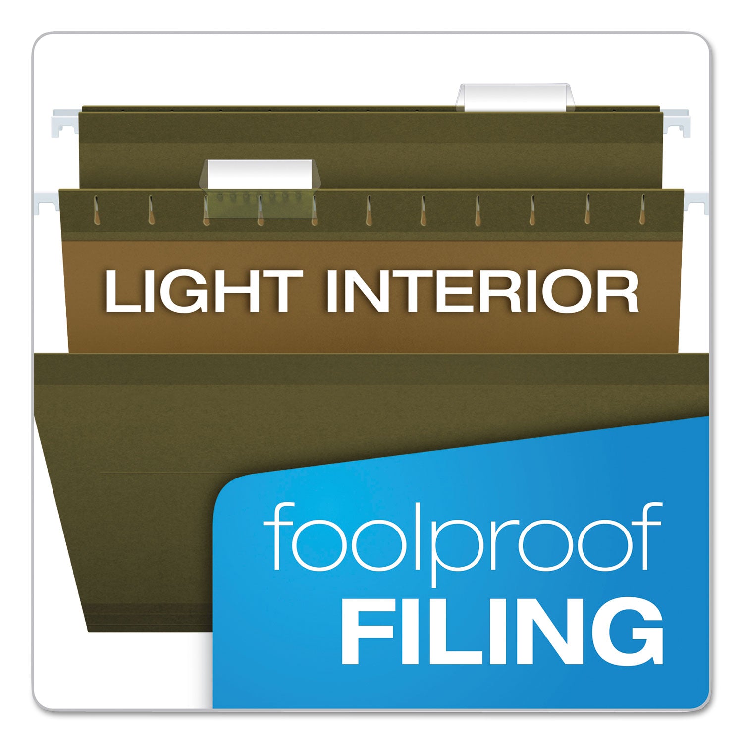 Pendaflex® Reinforced Hanging File Folders with Printable Tab Inserts, Legal Size, 1/5-Cut Tabs, Standard Green, 25/Box