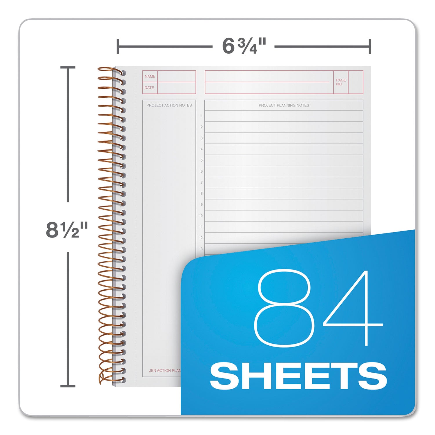 TOPS™ JEN Action Planner, 1-Subject, Narrow Rule, Black Cover, (84) 8.5 x 6.75 Sheets