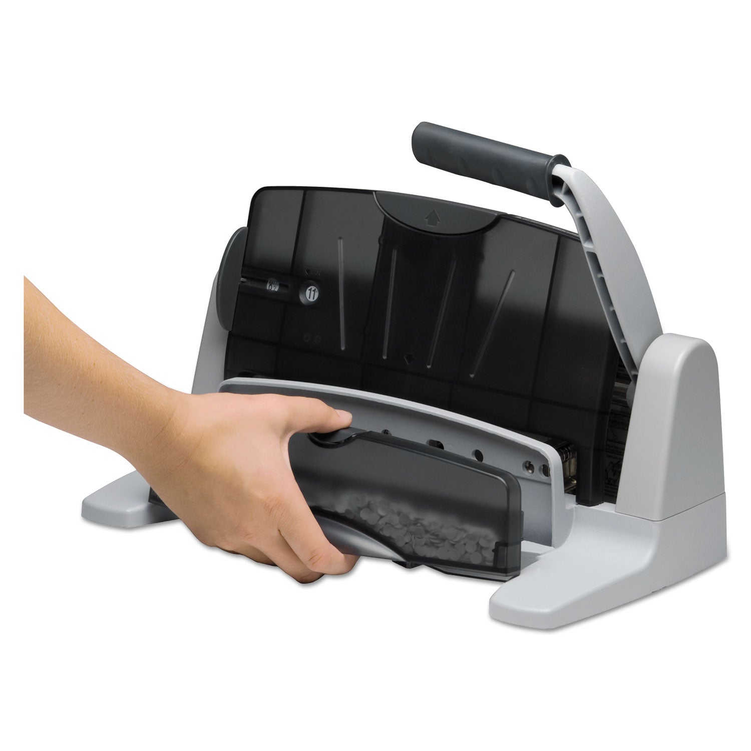 Swingline® 40-Sheet Lighttouch Heavy-Duty Two- To Seven-Hole Punch, 9/32" Holes, Black/gray